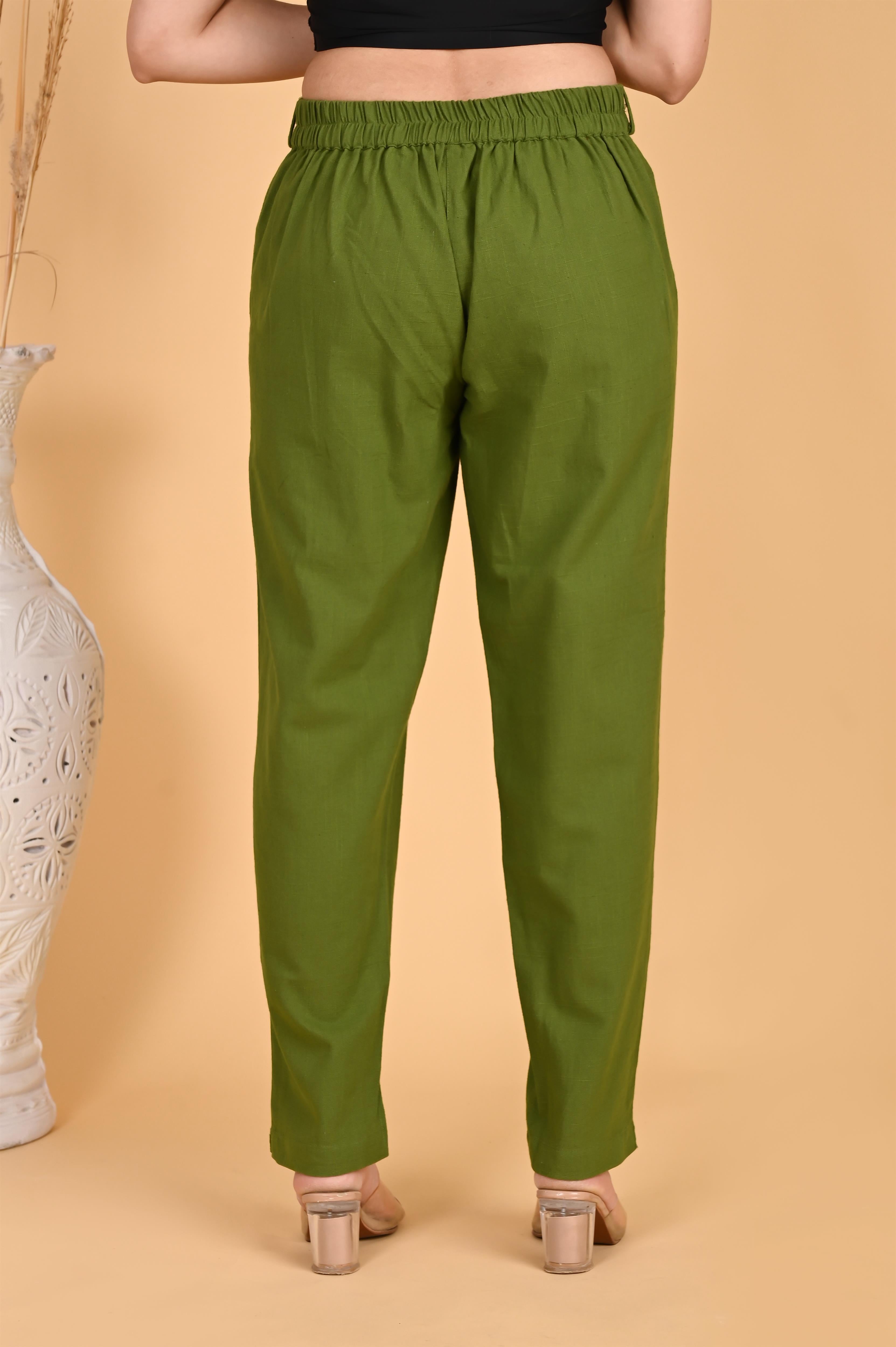 OLIVE GREEN CLASSIC COTTON PANTS - SKYTICK OLIVE GREEN CLASSIC COTTON PANTS - SKYTICK