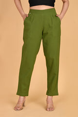 OLIVE GREEN CLASSIC COTTON PANTS - SKYTICK OLIVE GREEN CLASSIC COTTON PANTS - SKYTICK
