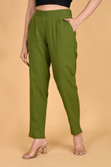 OLIVE GREEN CLASSIC COTTON PANTS - SKYTICK OLIVE GREEN CLASSIC COTTON PANTS - SKYTICK