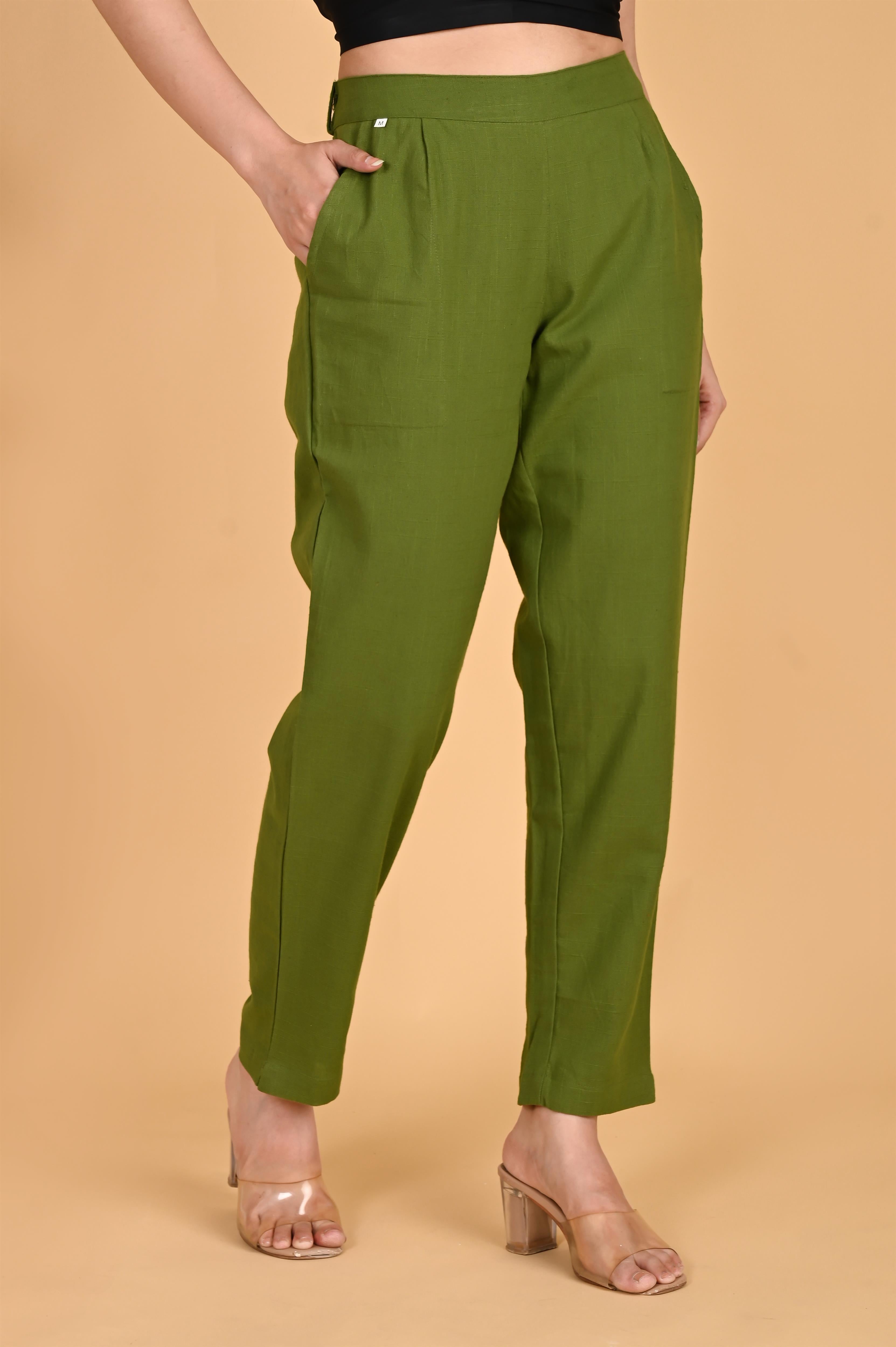 OLIVE GREEN CLASSIC COTTON PANTS - SKYTICK OLIVE GREEN CLASSIC COTTON PANTS - SKYTICK