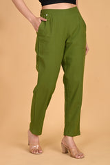 OLIVE GREEN CLASSIC COTTON PANTS - SKYTICK OLIVE GREEN CLASSIC COTTON PANTS - SKYTICK
