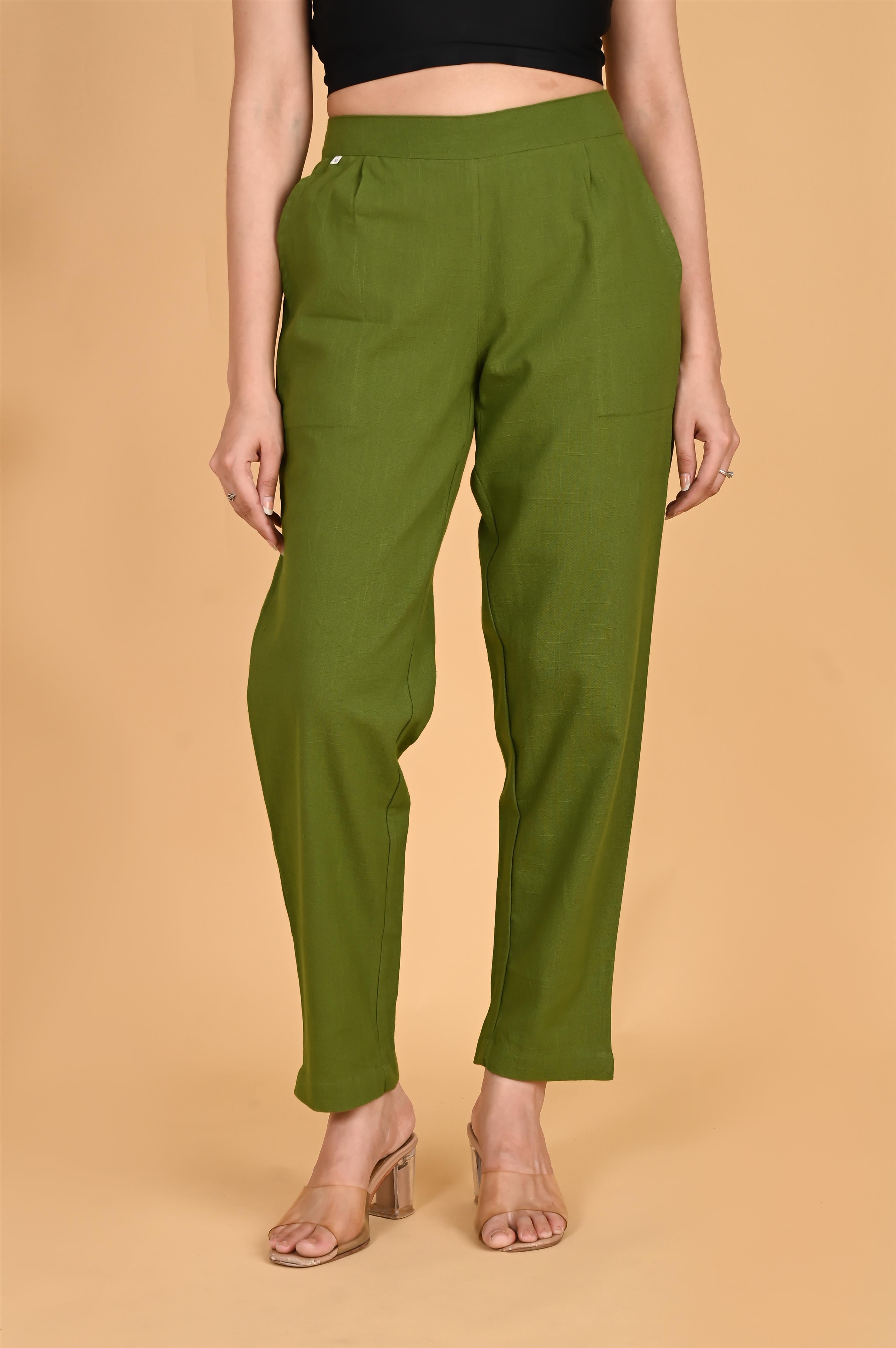 OLIVE GREEN CLASSIC COTTON PANTS - SKYTICK OLIVE GREEN CLASSIC COTTON PANTS - SKYTICK