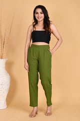 OLIVE GREEN CLASSIC COTTON PANTS - SKYTICK OLIVE GREEN CLASSIC COTTON PANTS - SKYTICK