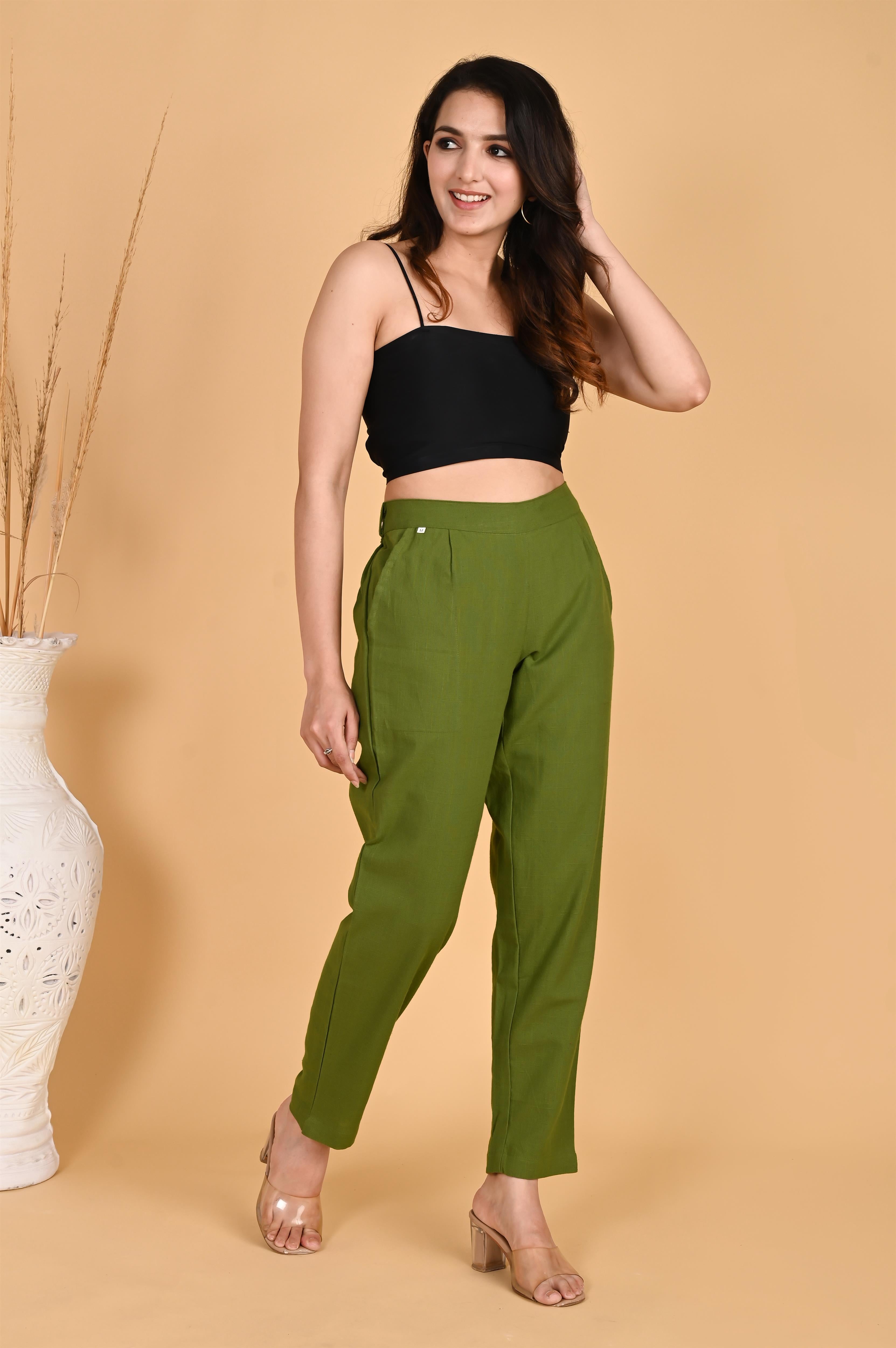 OLIVE GREEN CLASSIC COTTON PANTS - SKYTICK OLIVE GREEN CLASSIC COTTON PANTS - SKYTICK
