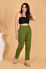 OLIVE GREEN CLASSIC COTTON PANTS - SKYTICK OLIVE GREEN CLASSIC COTTON PANTS - SKYTICK
