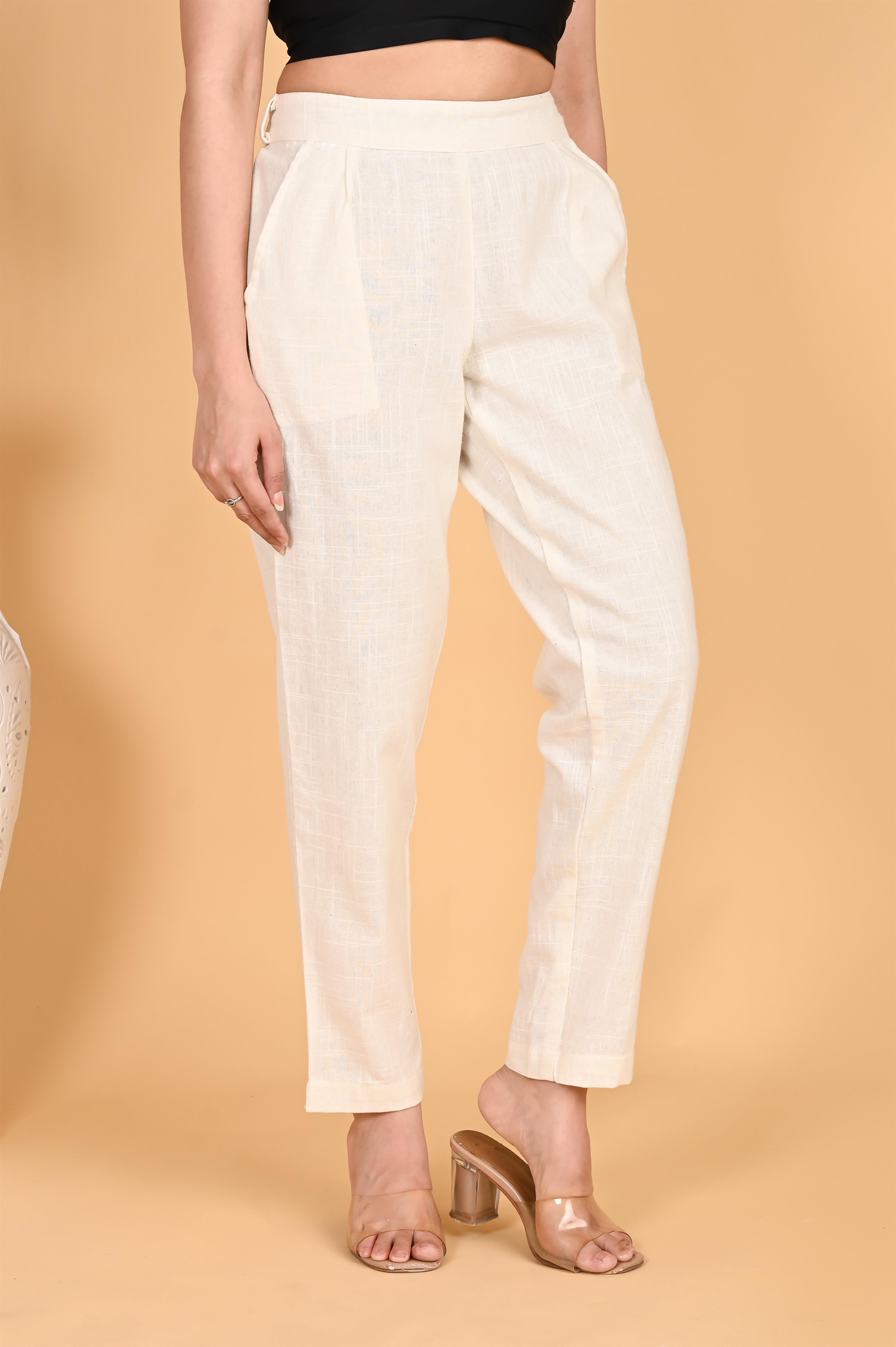 WHITE CLASSIC COTTON PANTS - SKYTICK WHITE CLASSIC COTTON PANTS - SKYTICK