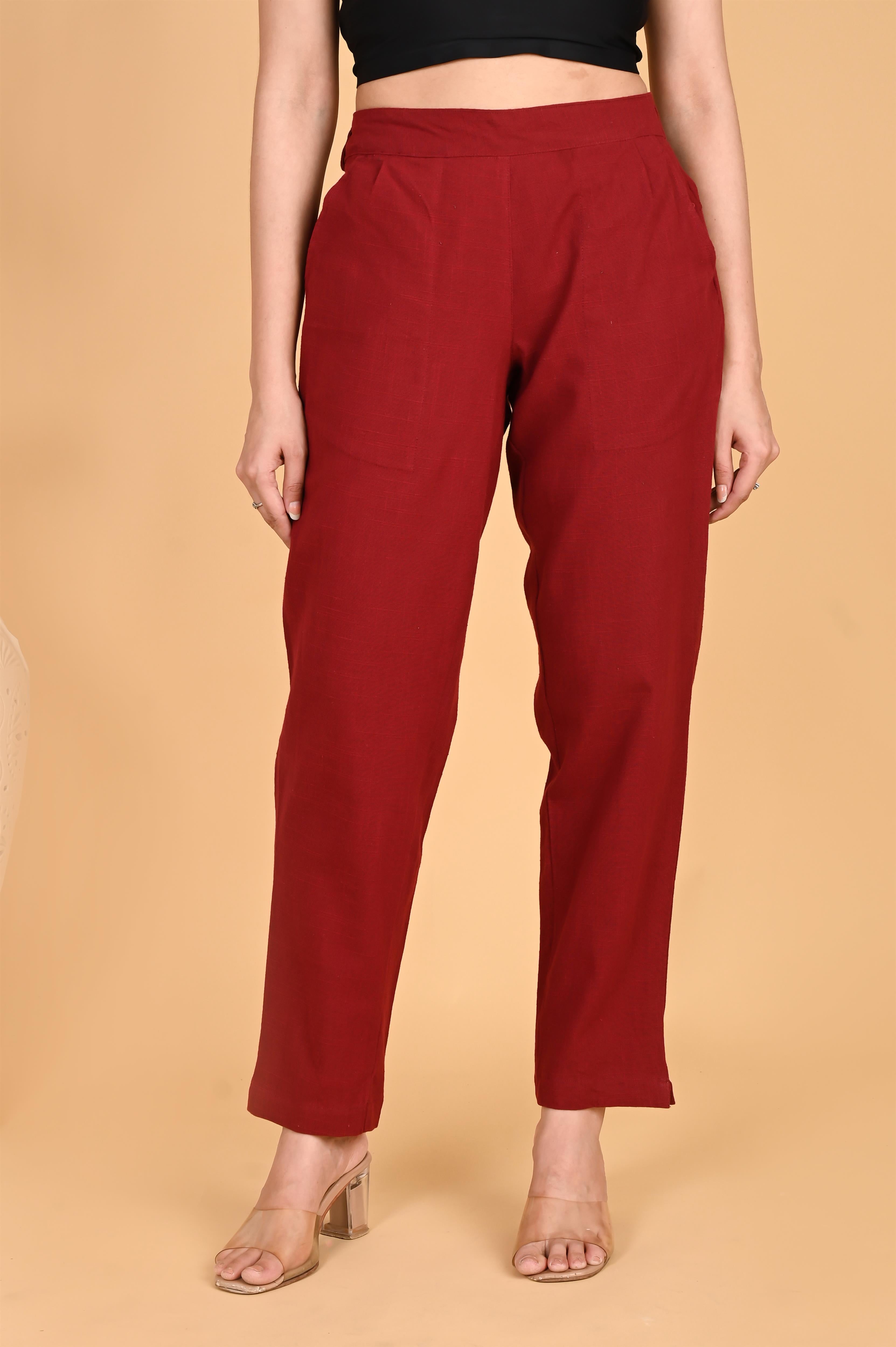 MAROON CLASSIC COTTON PANTS - SKYTICK MAROON CLASSIC COTTON PANTS - SKYTICK