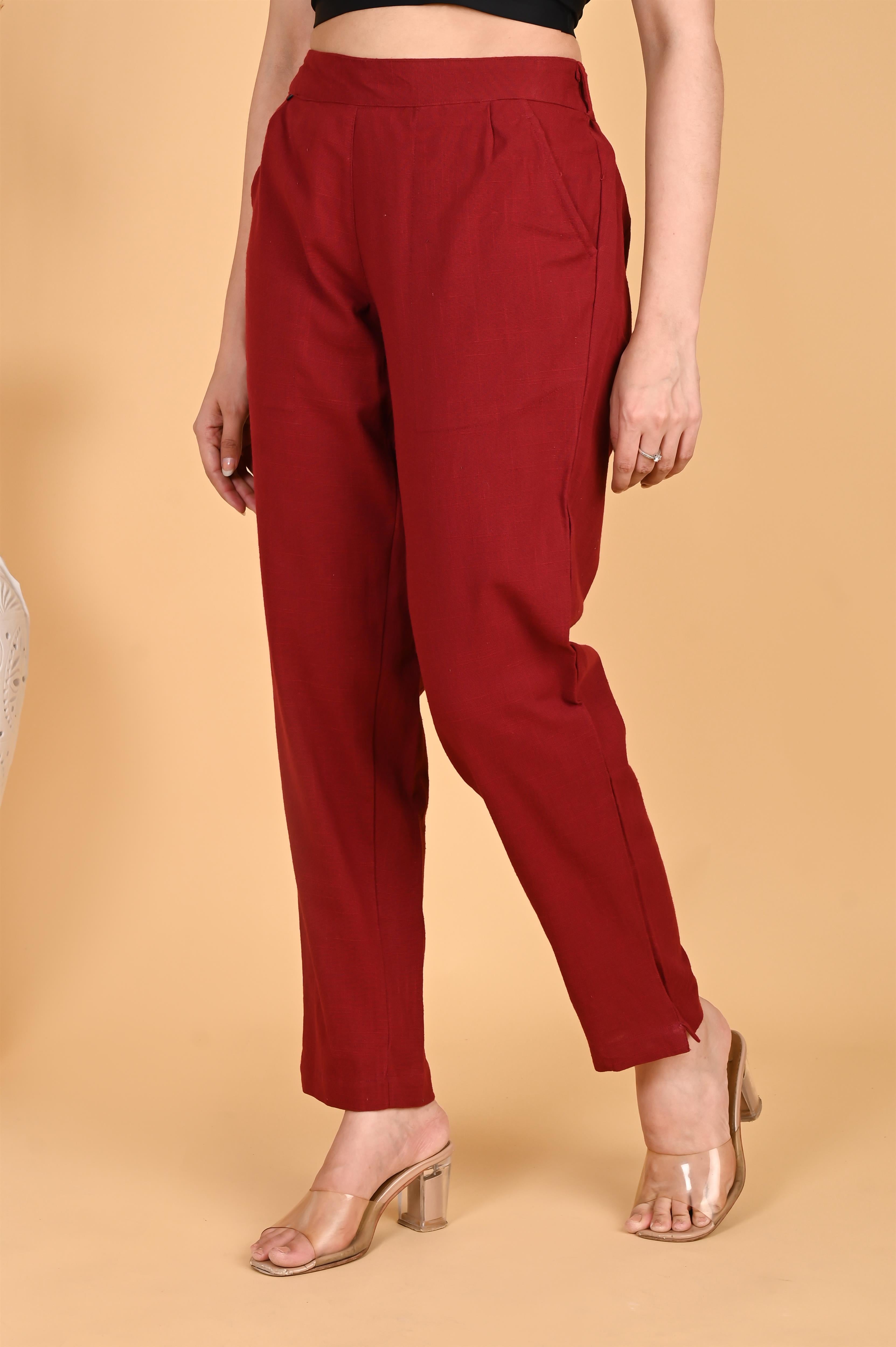 MAROON CLASSIC COTTON PANTS - SKYTICK MAROON CLASSIC COTTON PANTS - SKYTICK