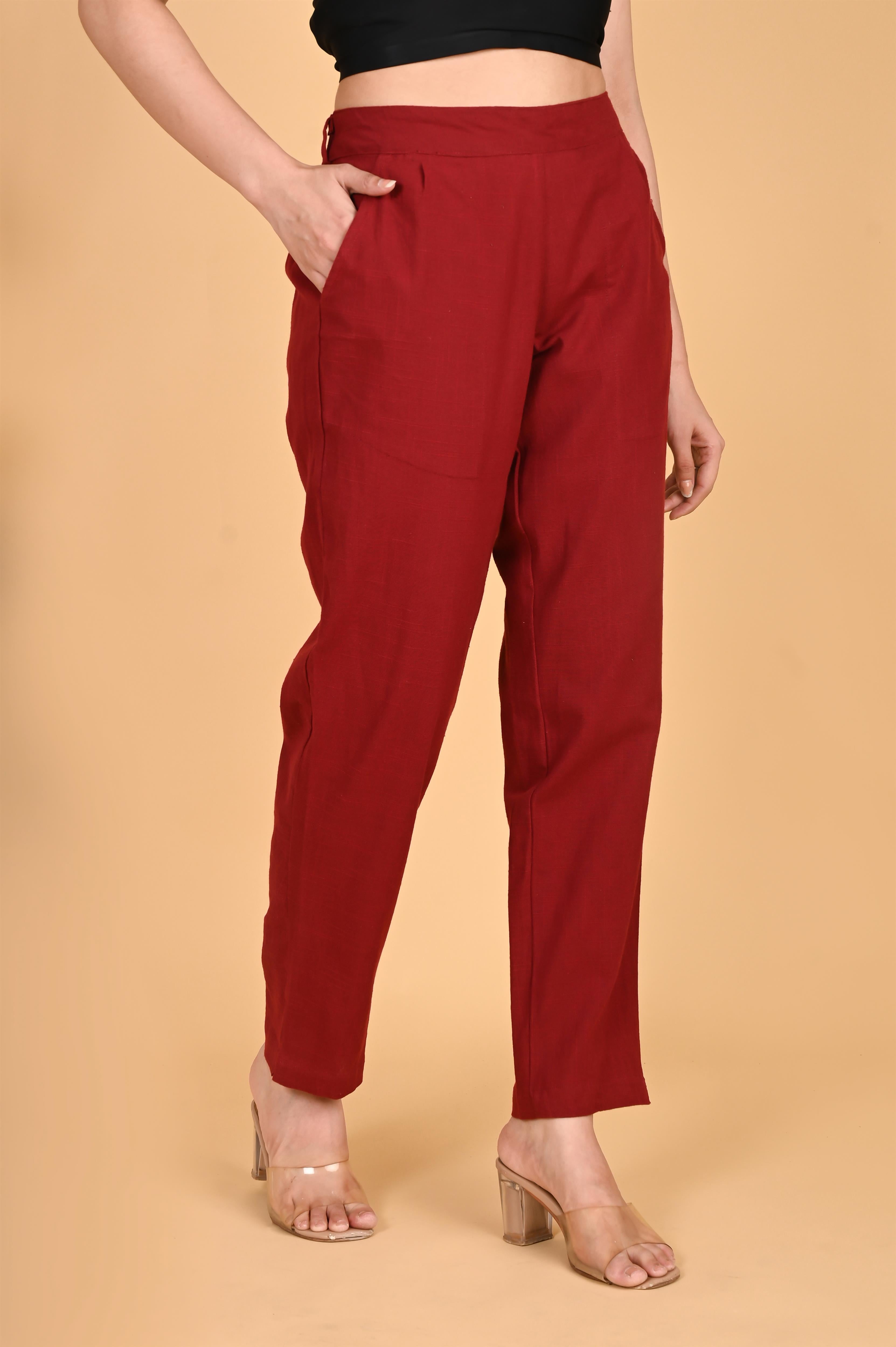 MAROON CLASSIC COTTON PANTS - SKYTICK MAROON CLASSIC COTTON PANTS - SKYTICK