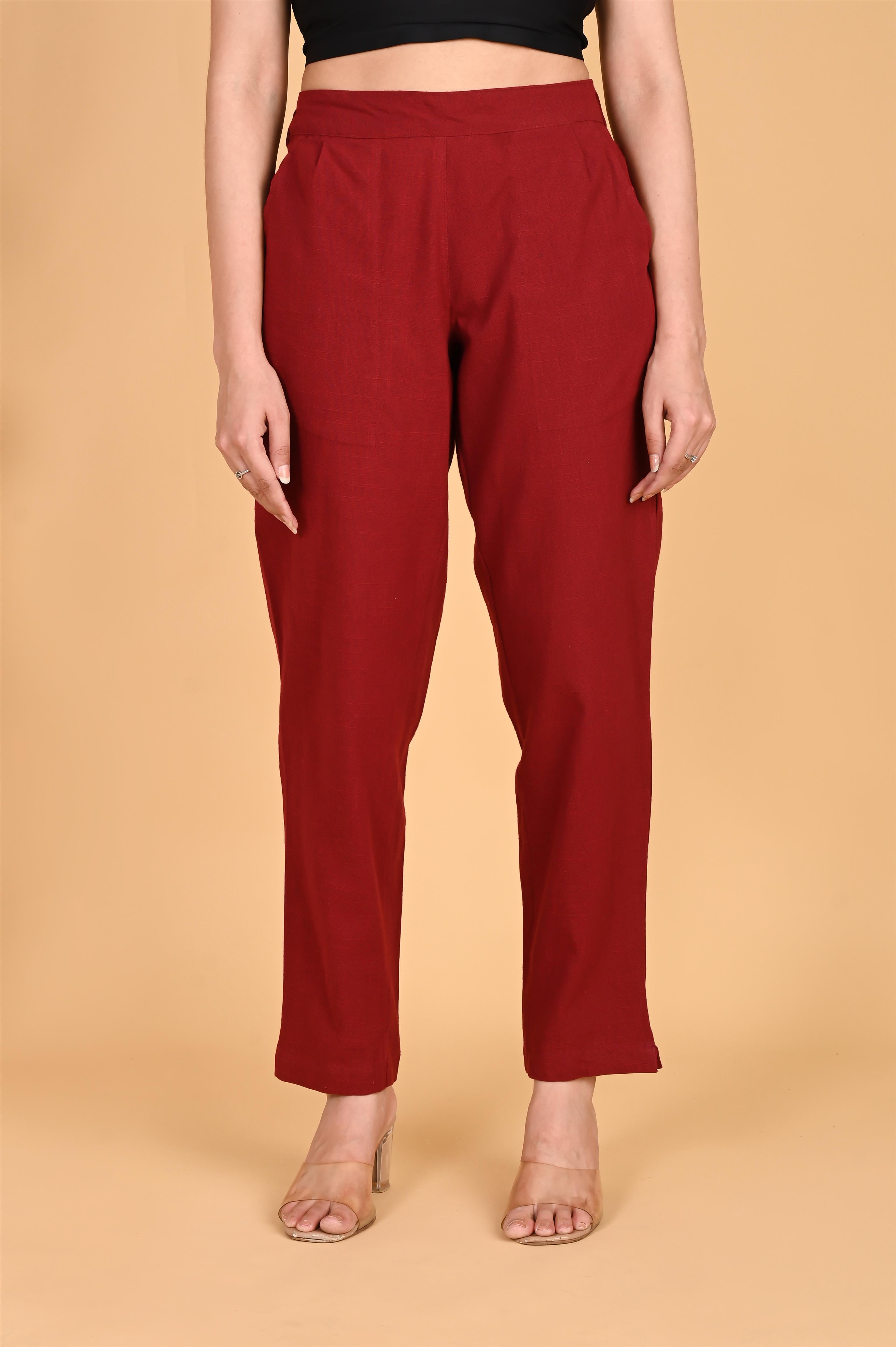 MAROON CLASSIC COTTON PANTS - SKYTICK MAROON CLASSIC COTTON PANTS - SKYTICK