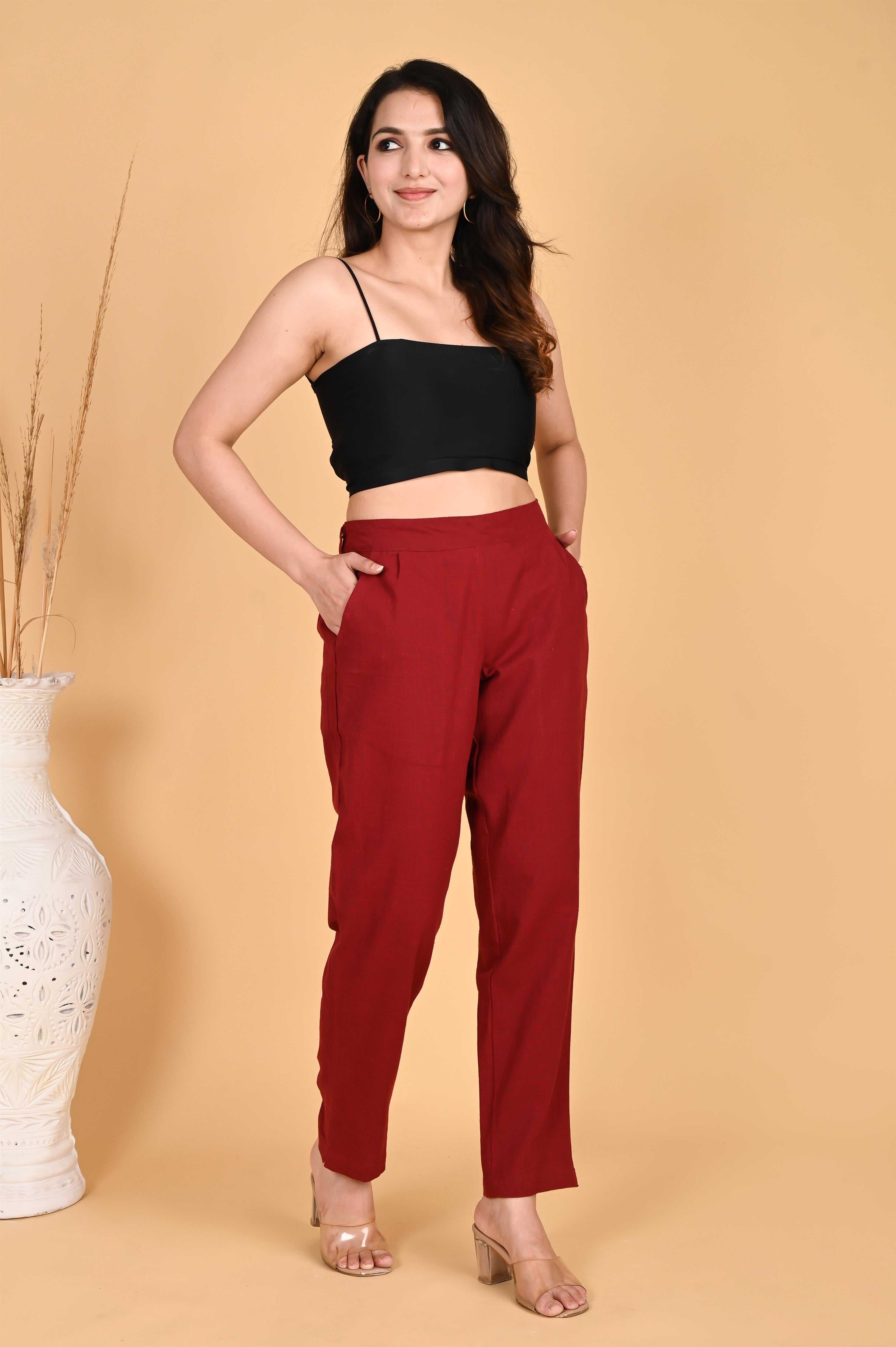 MAROON CLASSIC COTTON PANTS - SKYTICK MAROON CLASSIC COTTON PANTS - SKYTICK