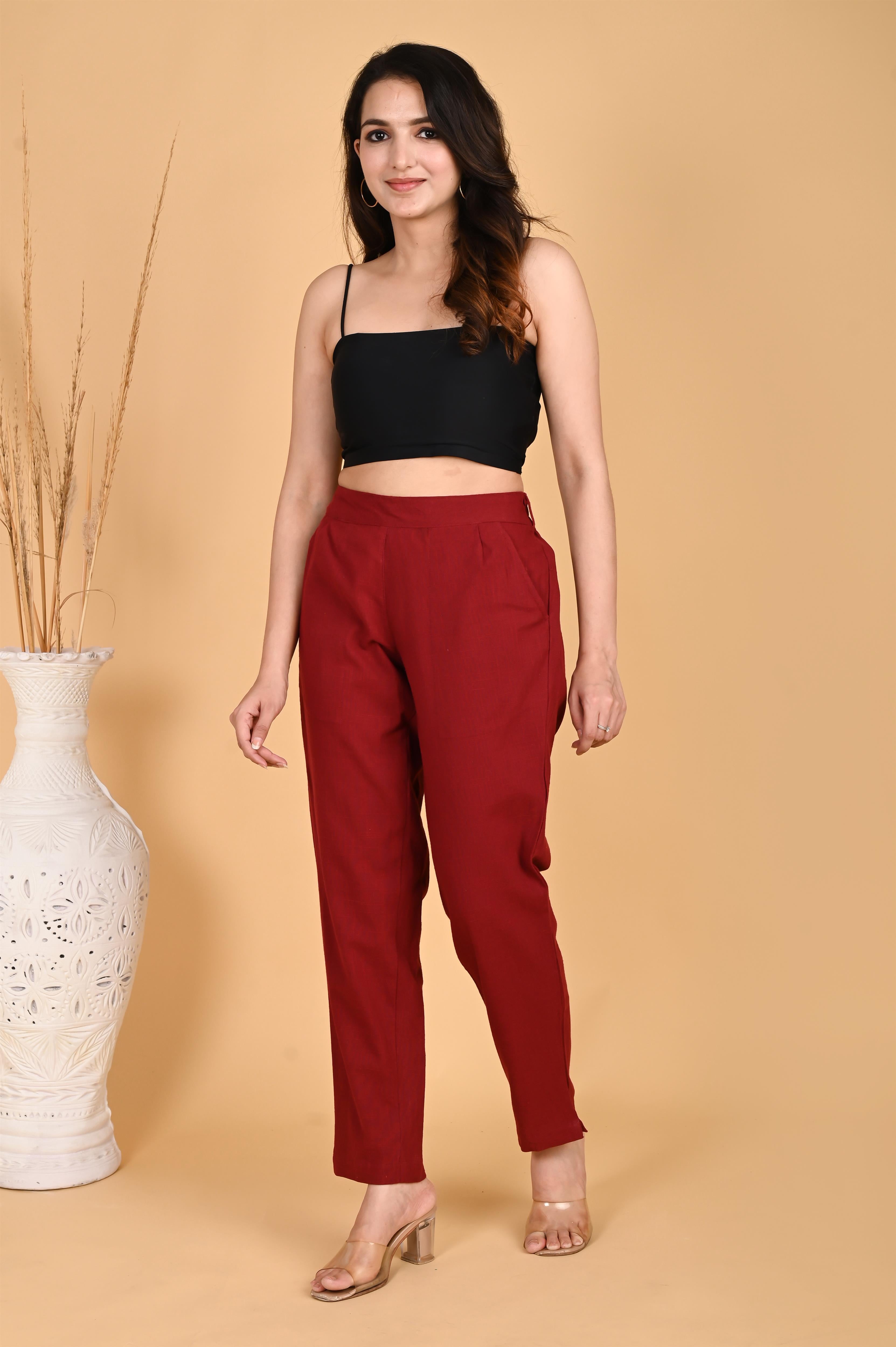 MAROON CLASSIC COTTON PANTS - SKYTICK MAROON CLASSIC COTTON PANTS - SKYTICK