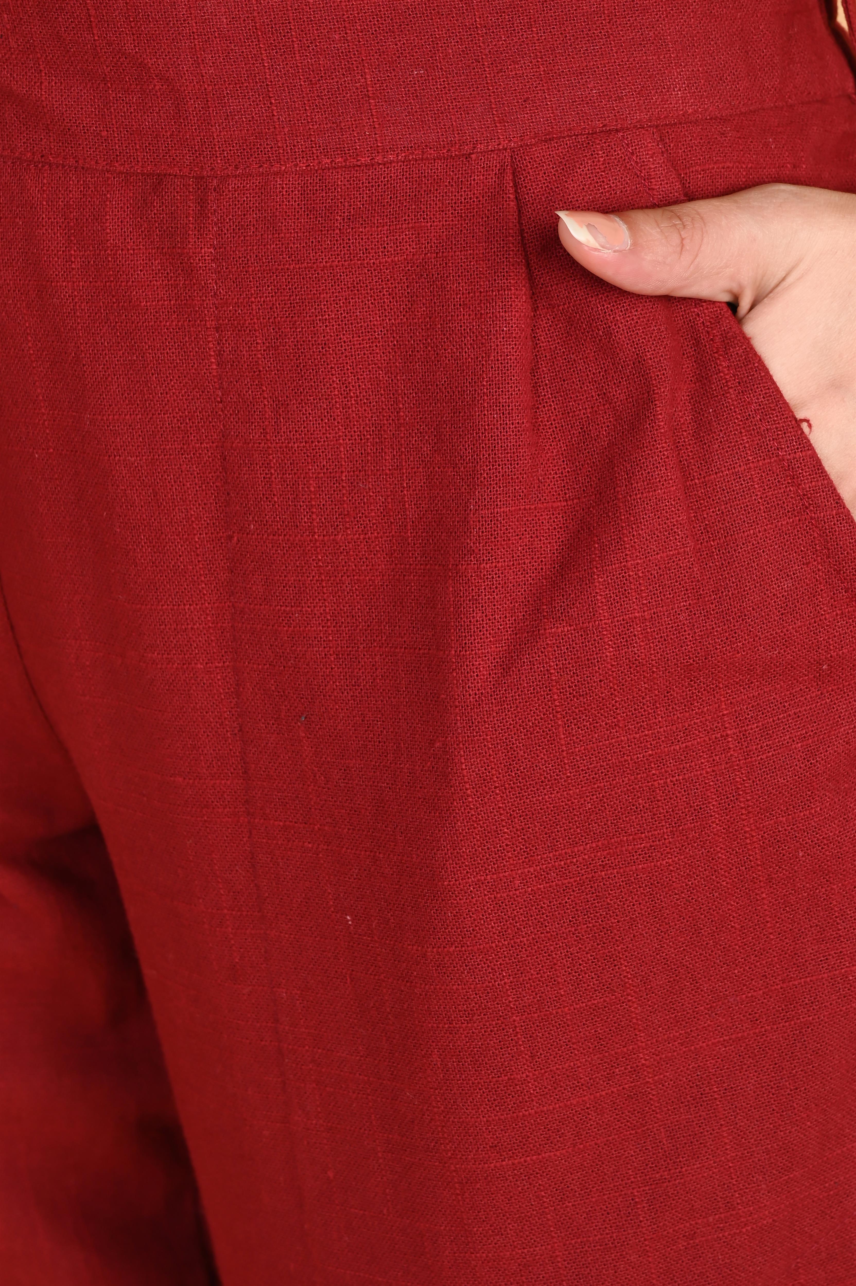 MAROON CLASSIC COTTON PANTS - SKYTICK MAROON CLASSIC COTTON PANTS - SKYTICK
