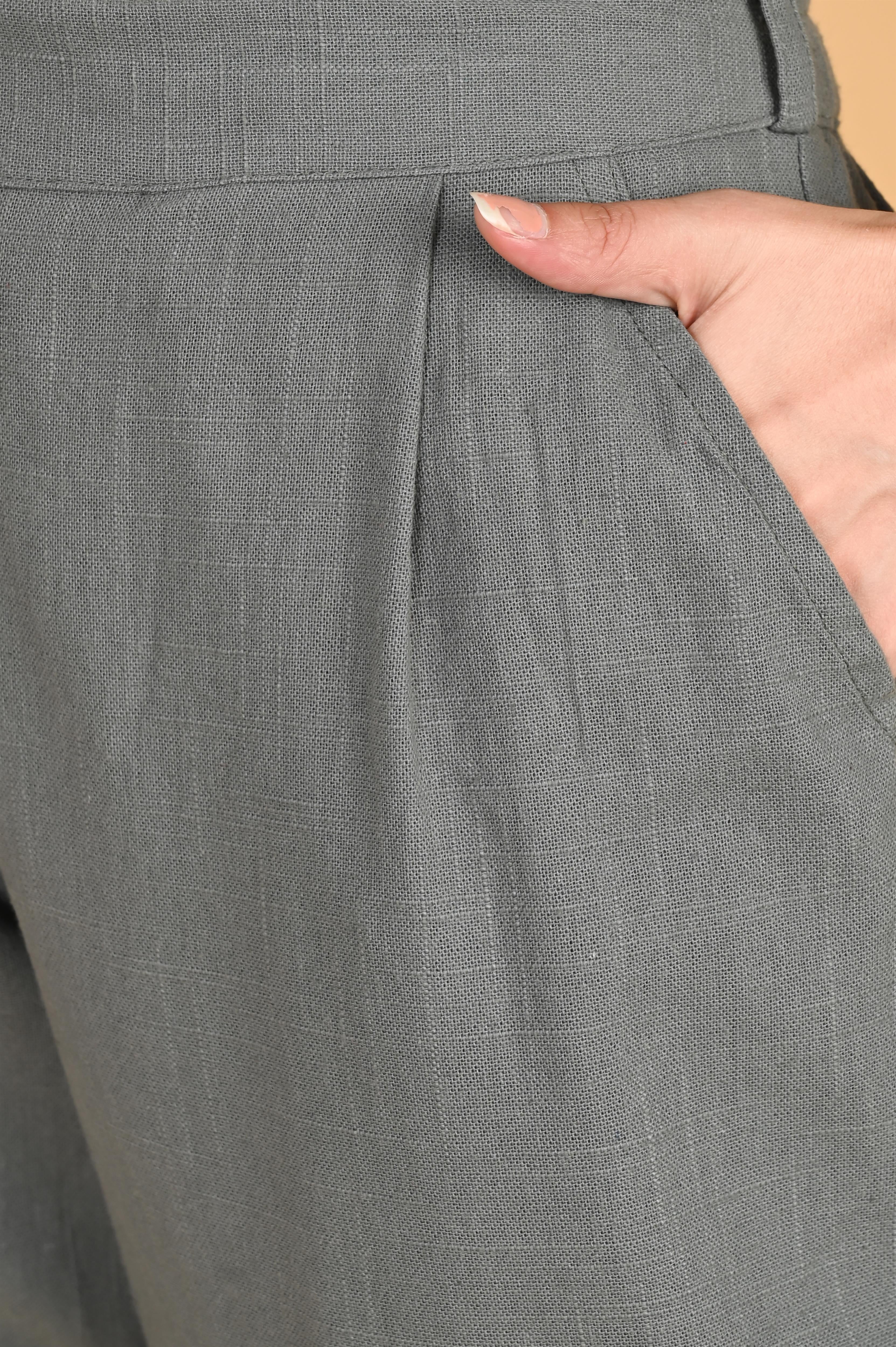 DARK GREY CLASSIC COTTON PANTS - SKYTICK DARK GREY CLASSIC COTTON PANTS - SKYTICK