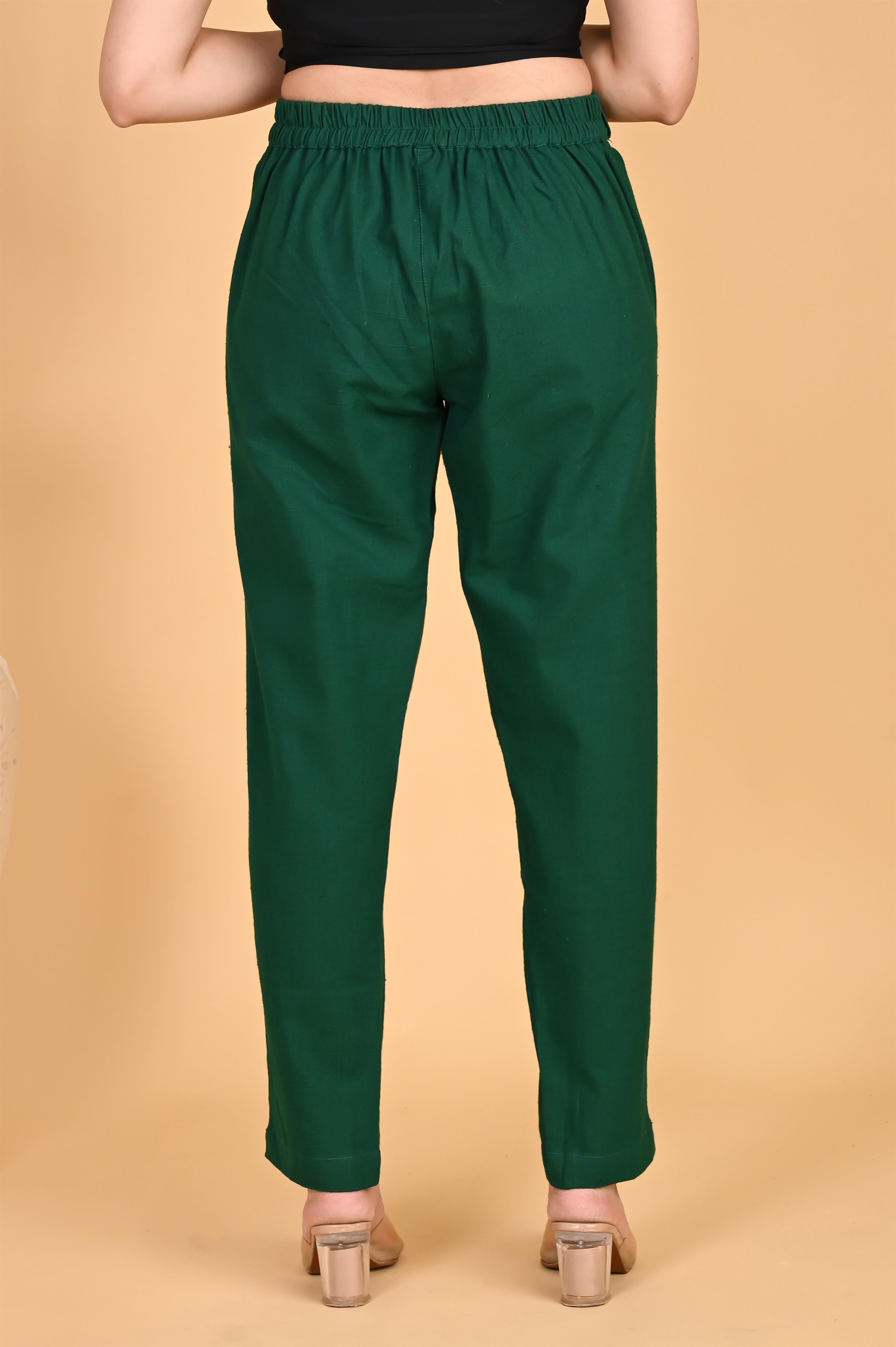 BOTTLE GREEN CLASSIC COTTON PANTS - SKYTICK BOTTLE GREEN CLASSIC COTTON PANTS - SKYTICK