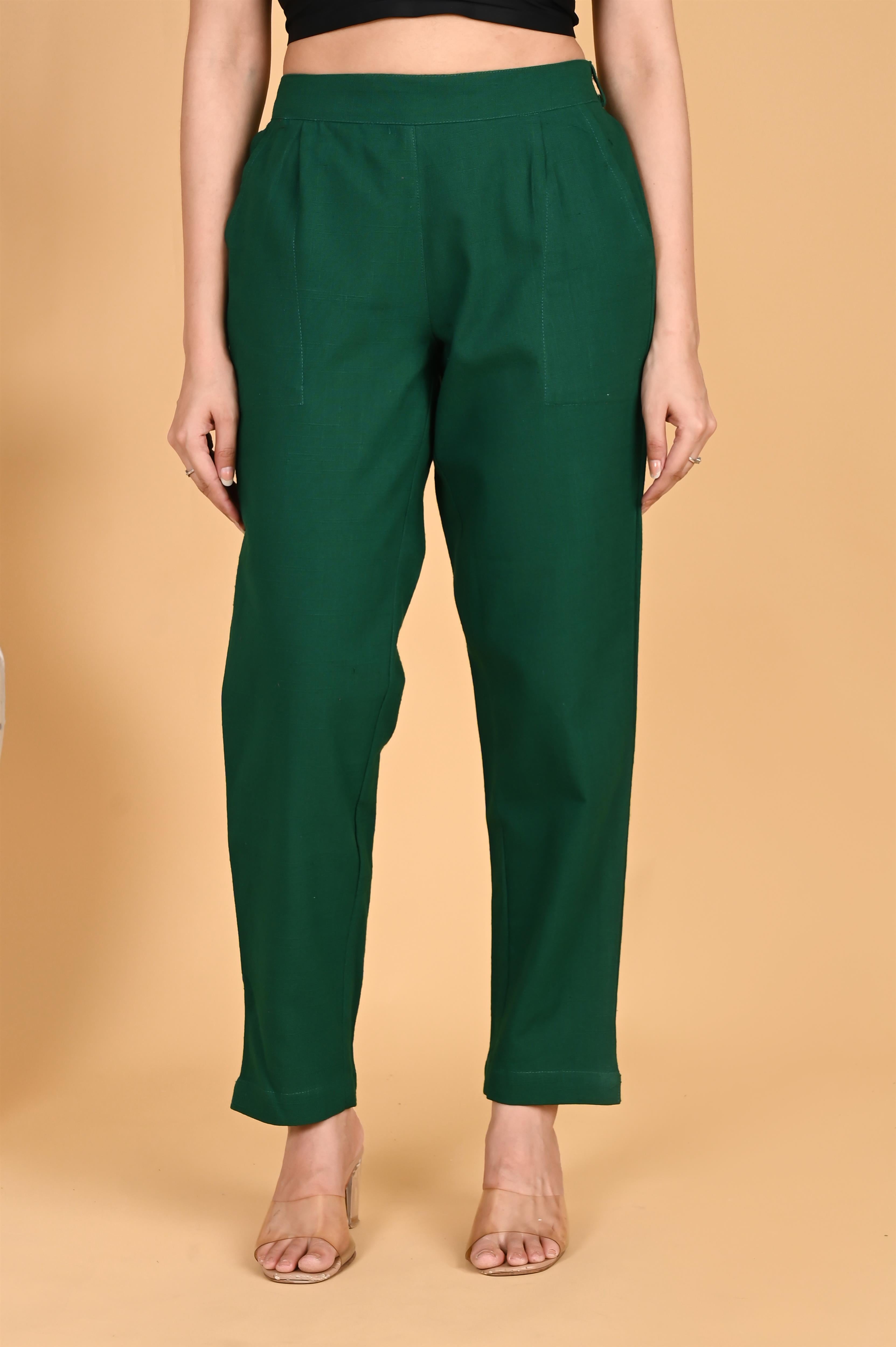 BOTTLE GREEN CLASSIC COTTON PANTS - SKYTICK BOTTLE GREEN CLASSIC COTTON PANTS - SKYTICK