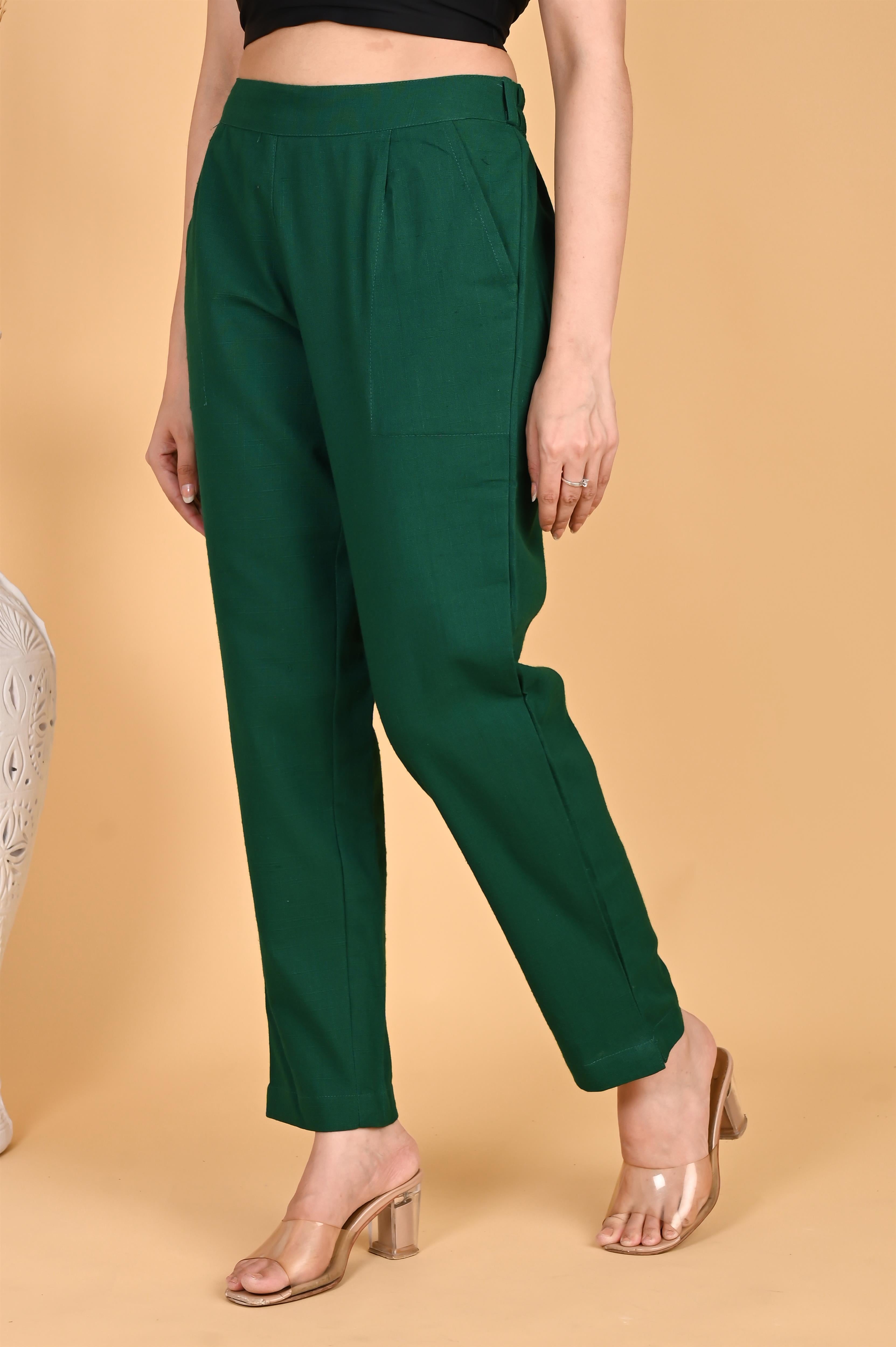 BOTTLE GREEN CLASSIC COTTON PANTS - SKYTICK BOTTLE GREEN CLASSIC COTTON PANTS - SKYTICK