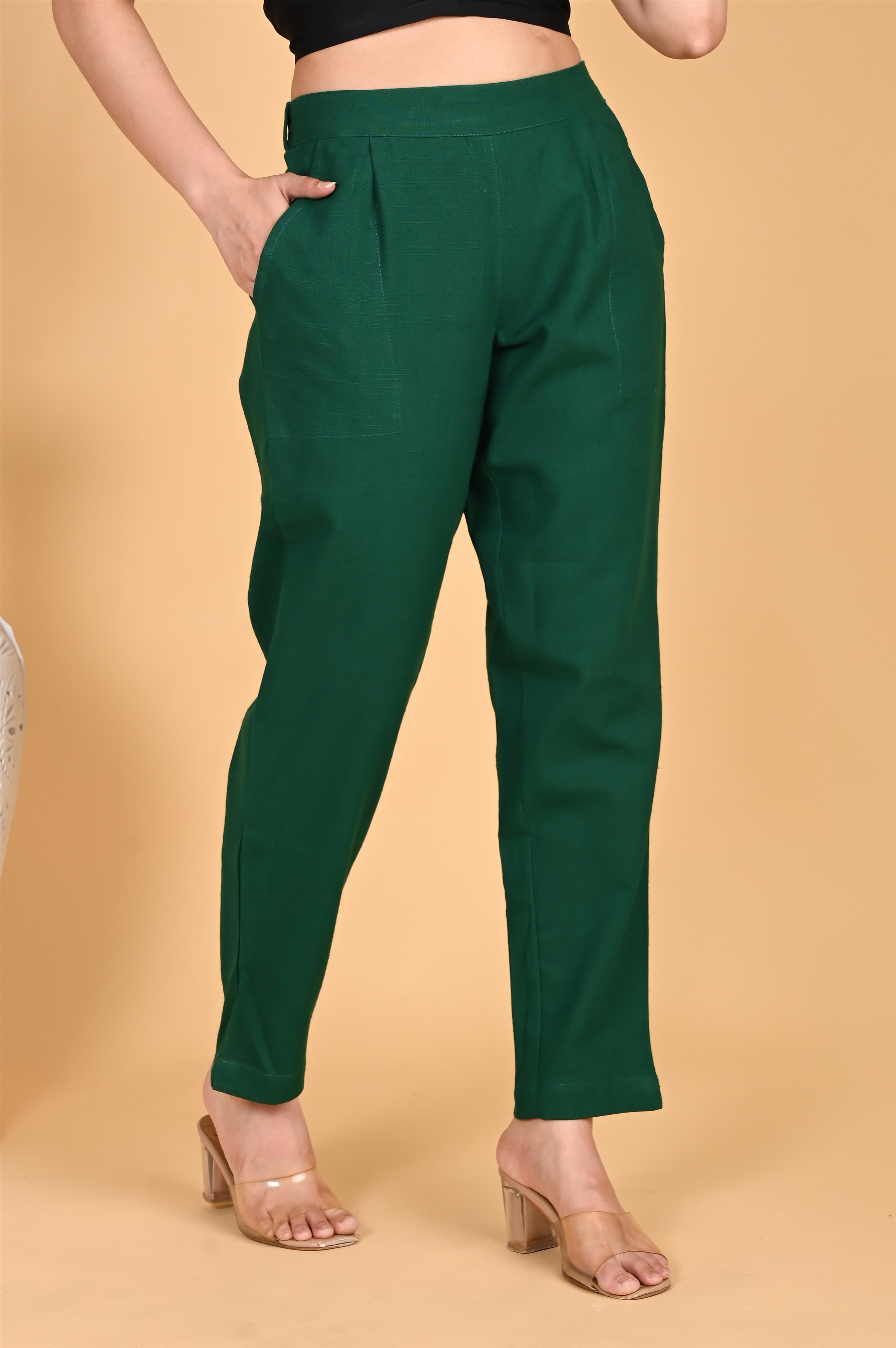 BOTTLE GREEN CLASSIC COTTON PANTS - SKYTICK BOTTLE GREEN CLASSIC COTTON PANTS - SKYTICK