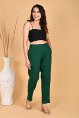 BOTTLE GREEN CLASSIC COTTON PANTS - SKYTICK BOTTLE GREEN CLASSIC COTTON PANTS - SKYTICK