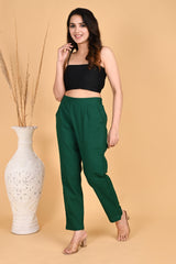BOTTLE GREEN CLASSIC COTTON PANTS - SKYTICK BOTTLE GREEN CLASSIC COTTON PANTS - SKYTICK