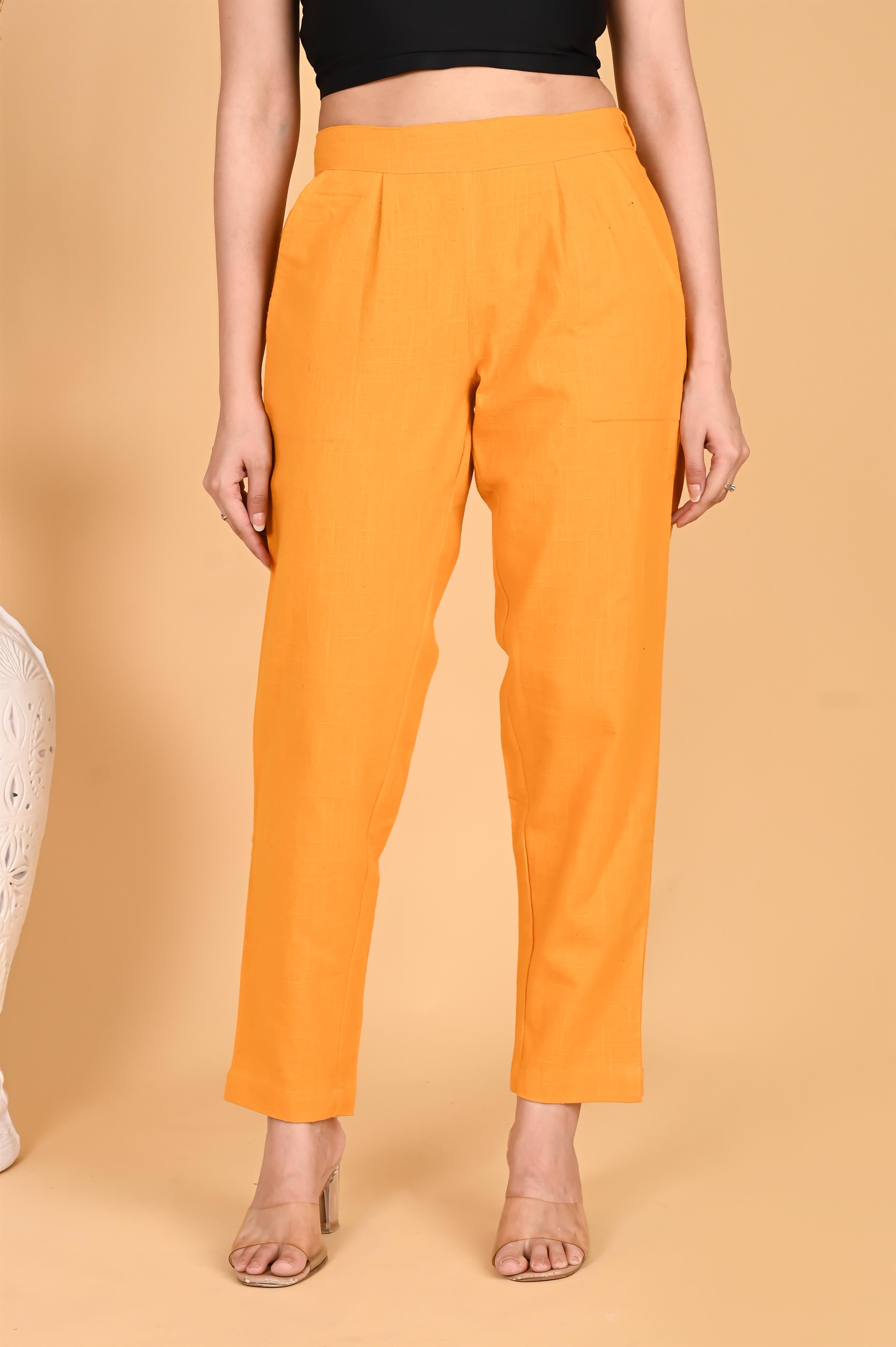 MUSTARD CLASSIC COTTON PANTS - SKYTICK MUSTARD CLASSIC COTTON PANTS - SKYTICK