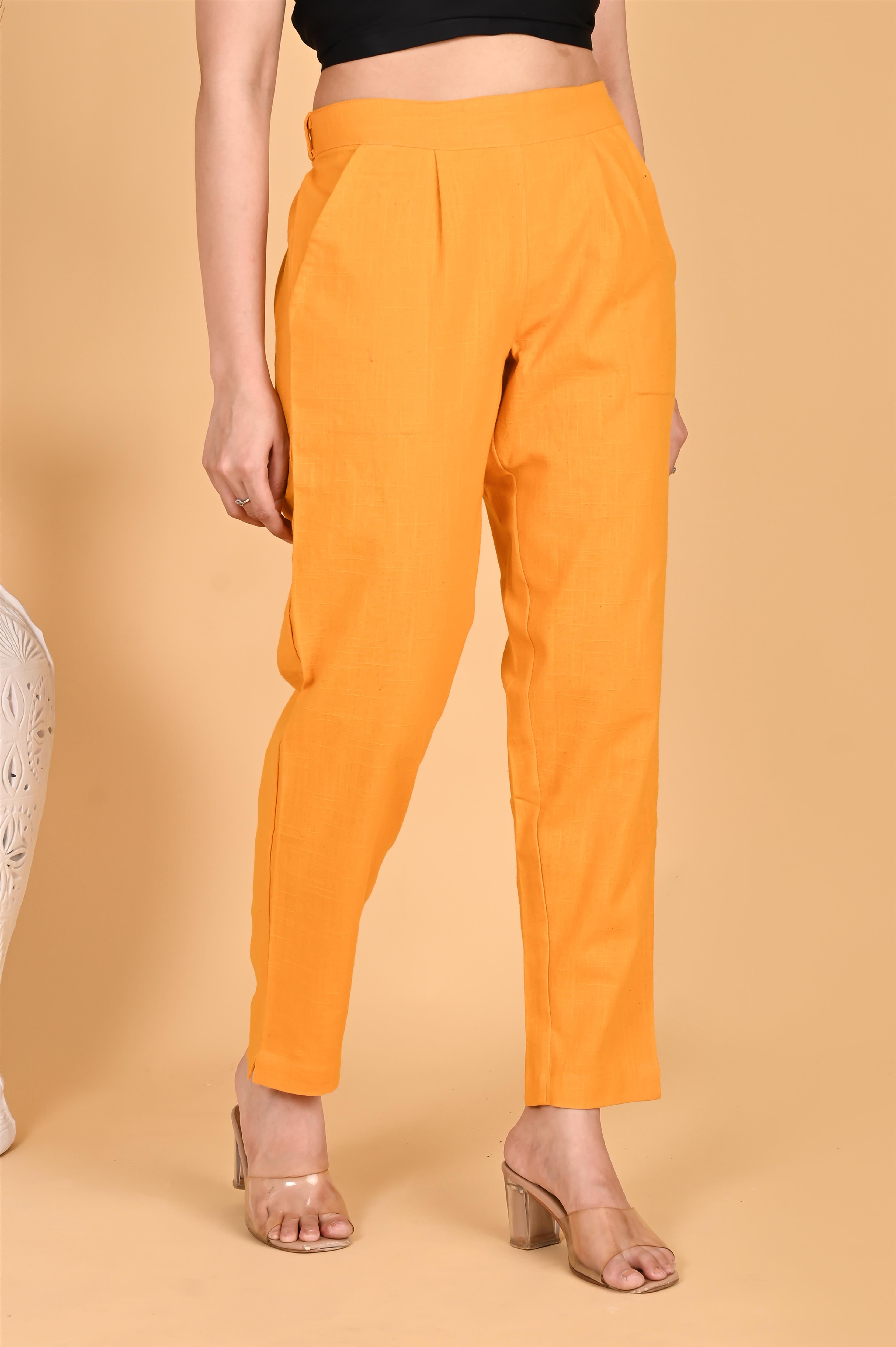 MUSTARD CLASSIC COTTON PANTS - SKYTICK MUSTARD CLASSIC COTTON PANTS - SKYTICK