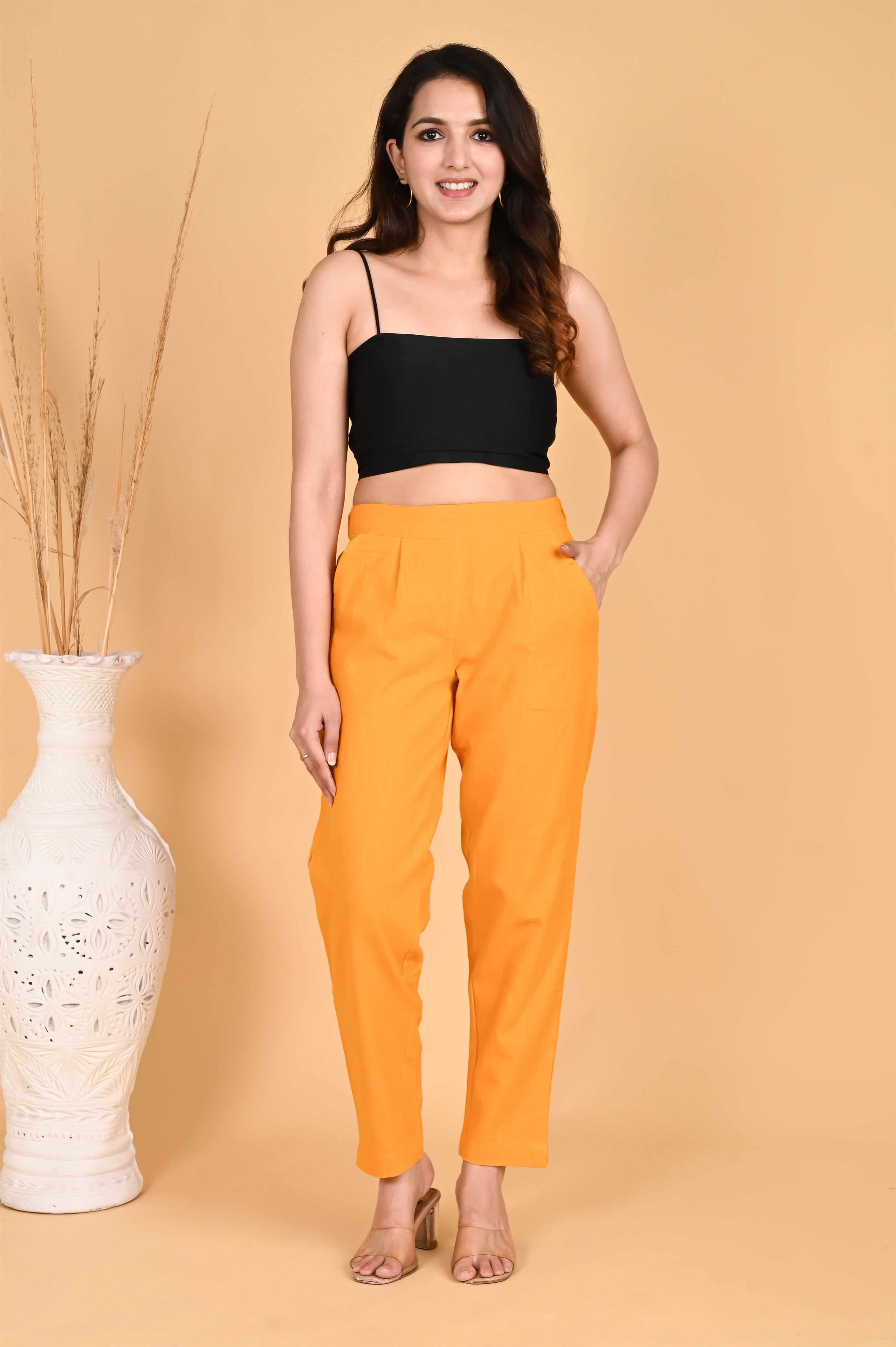 MUSTARD CLASSIC COTTON PANTS - SKYTICK MUSTARD CLASSIC COTTON PANTS - SKYTICK