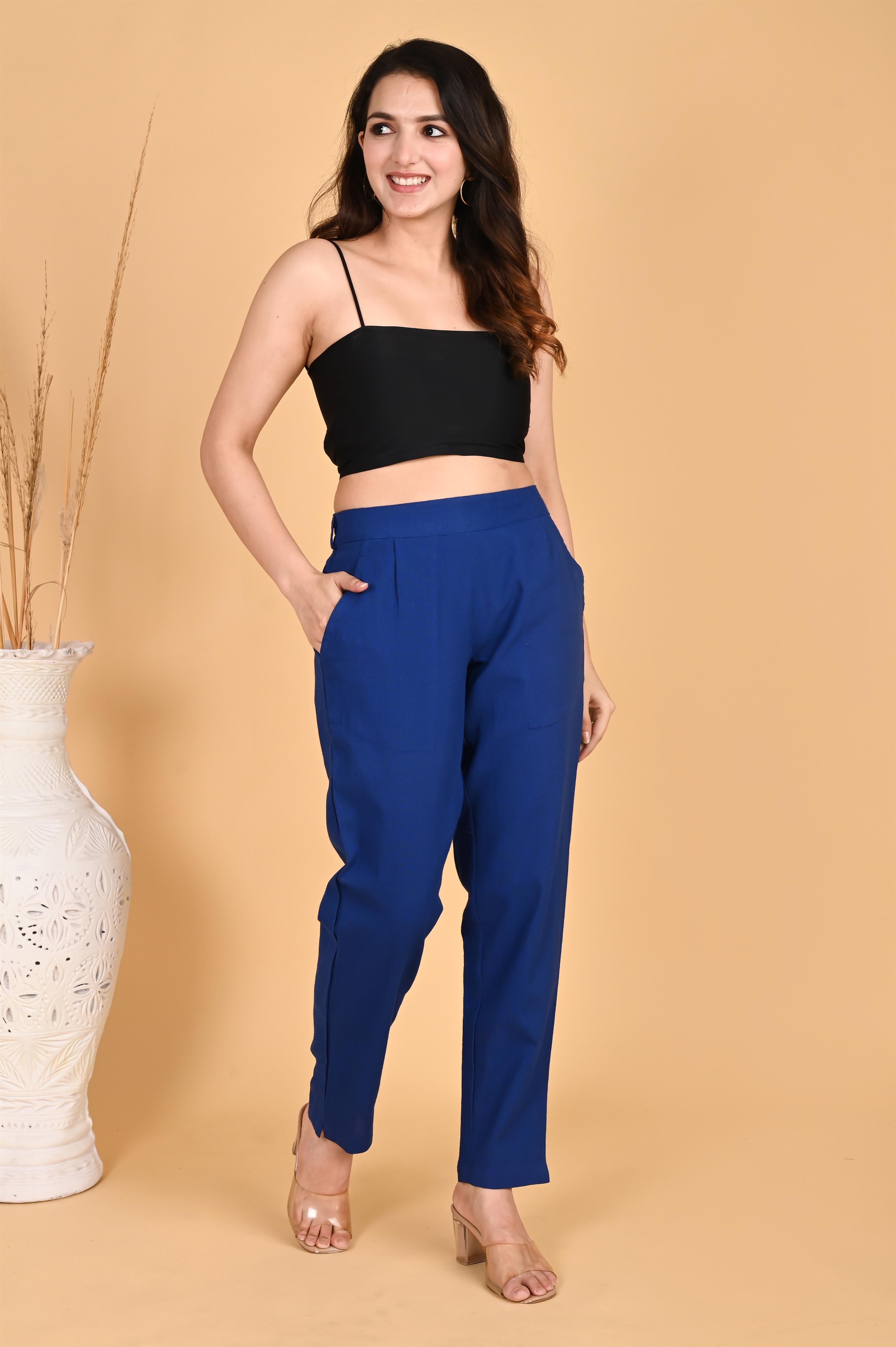 ROYAL BLUE CLASSIC COTTON PANTS - SKYTICK ROYAL BLUE CLASSIC COTTON PANTS - SKYTICK