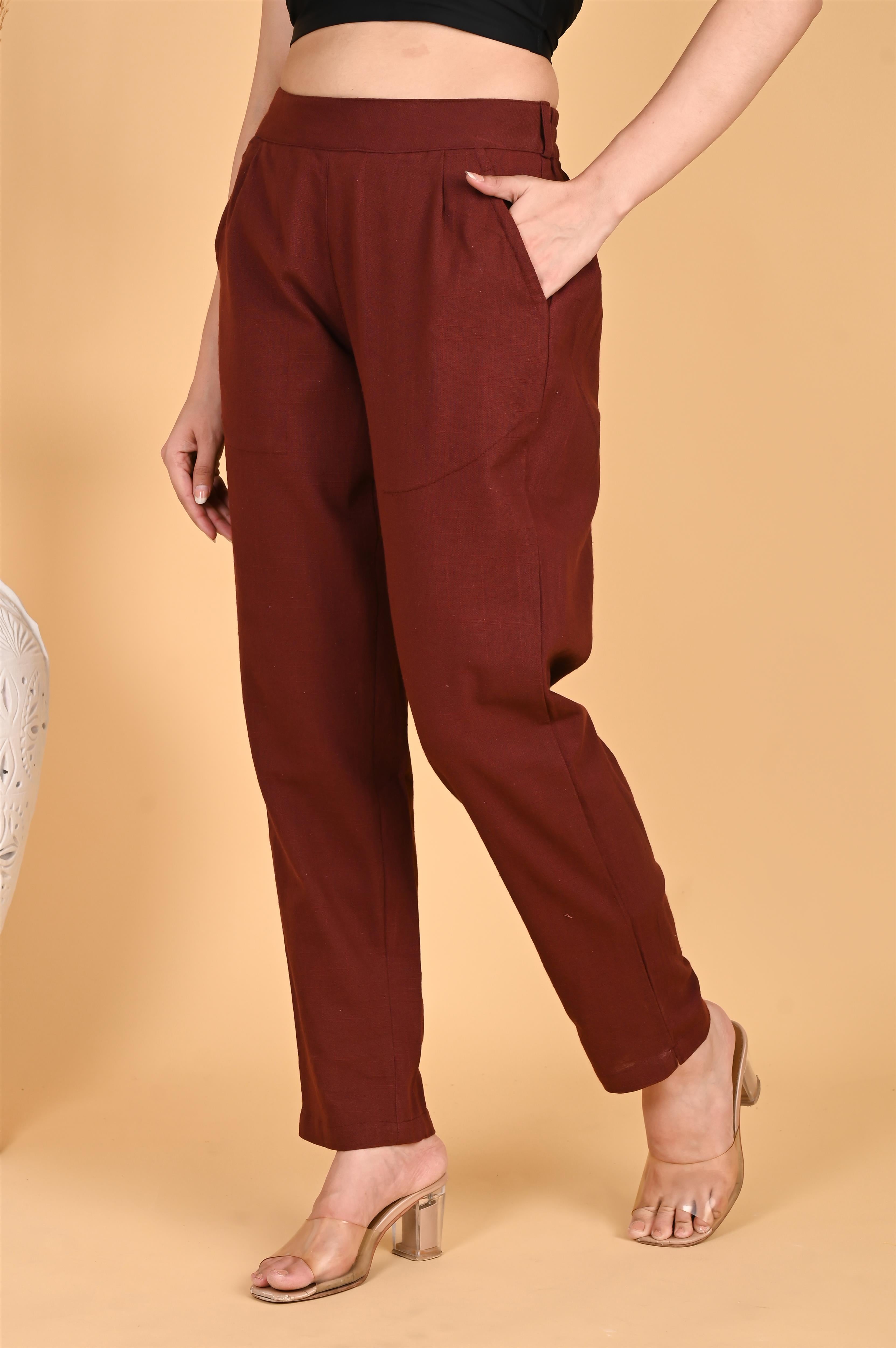 BURGUNDY CLASSIC COTTON PANTS - SKYTICK BURGUNDY CLASSIC COTTON PANTS - SKYTICK