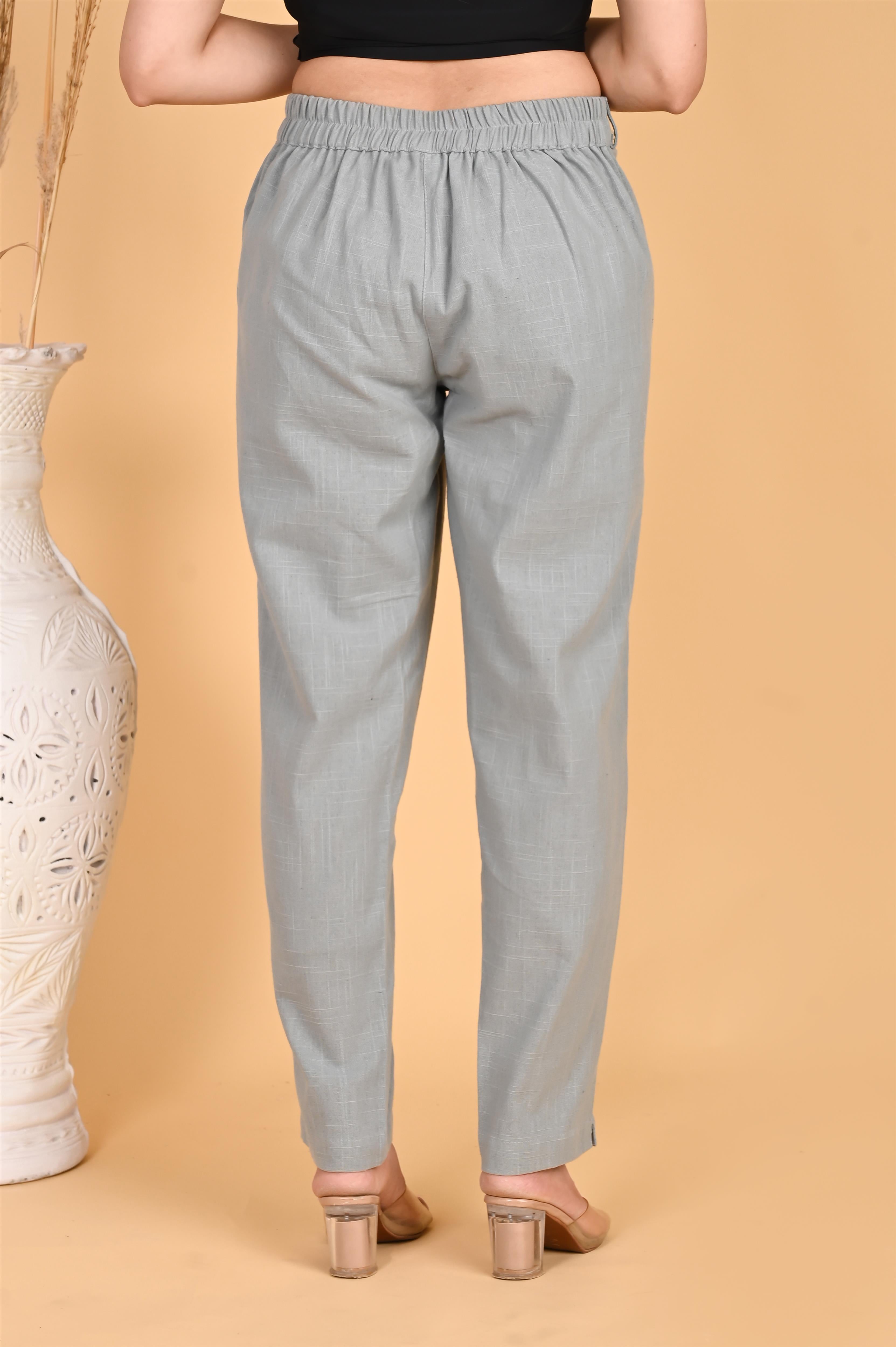 LIGHT GREY CLASSIC COTTON PANTS - SKYTICK LIGHT GREY CLASSIC COTTON PANTS - SKYTICK