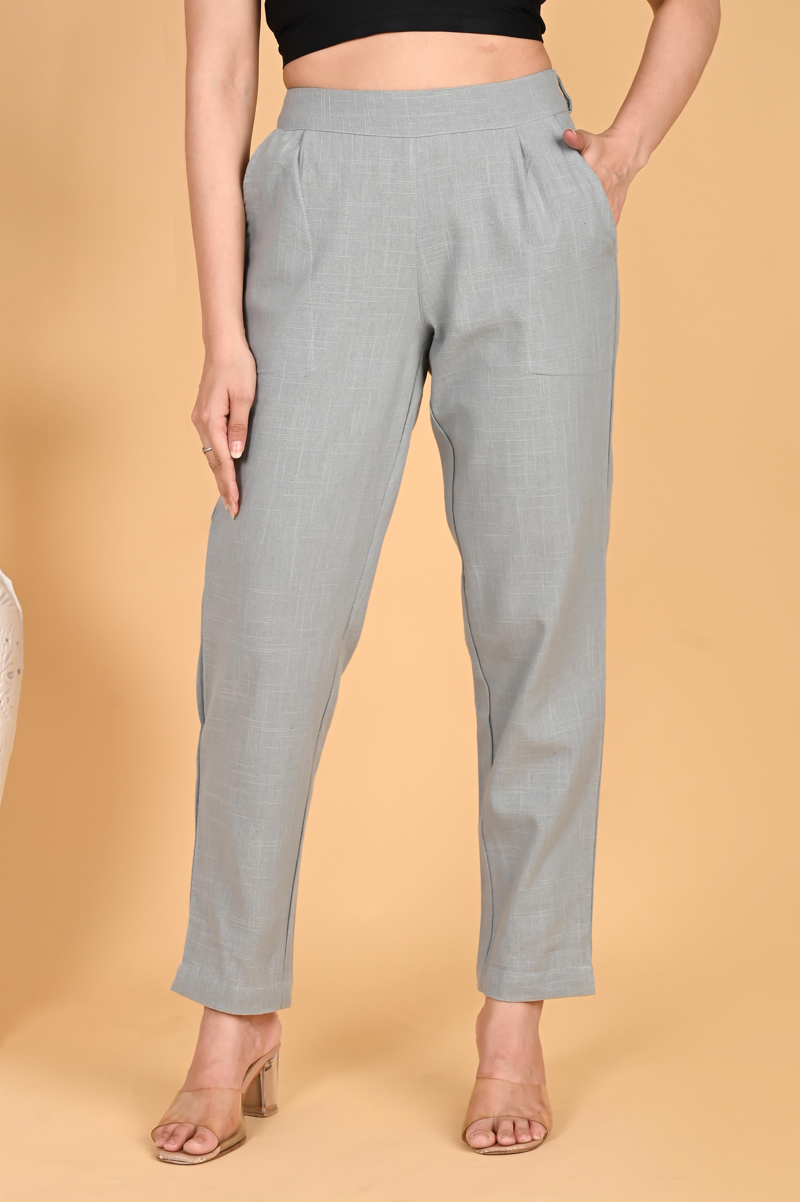 LIGHT GREY CLASSIC COTTON PANTS - SKYTICK LIGHT GREY CLASSIC COTTON PANTS - SKYTICK