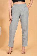 LIGHT GREY CLASSIC COTTON PANTS - SKYTICK LIGHT GREY CLASSIC COTTON PANTS - SKYTICK