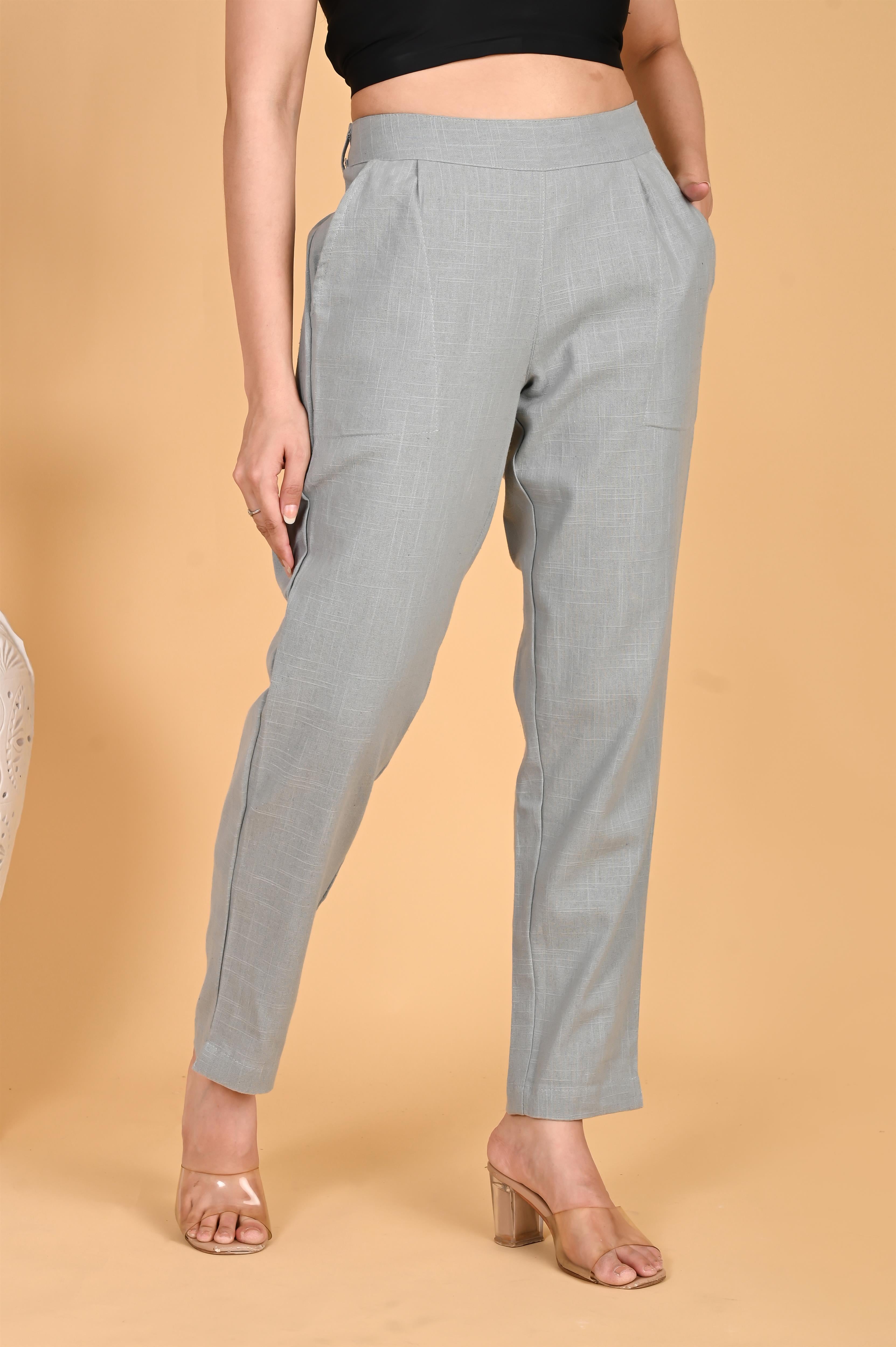 LIGHT GREY CLASSIC COTTON PANTS - SKYTICK LIGHT GREY CLASSIC COTTON PANTS - SKYTICK