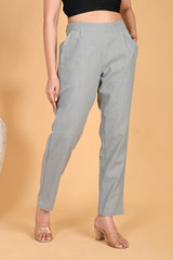 LIGHT GREY CLASSIC COTTON PANTS - SKYTICK LIGHT GREY CLASSIC COTTON PANTS - SKYTICK