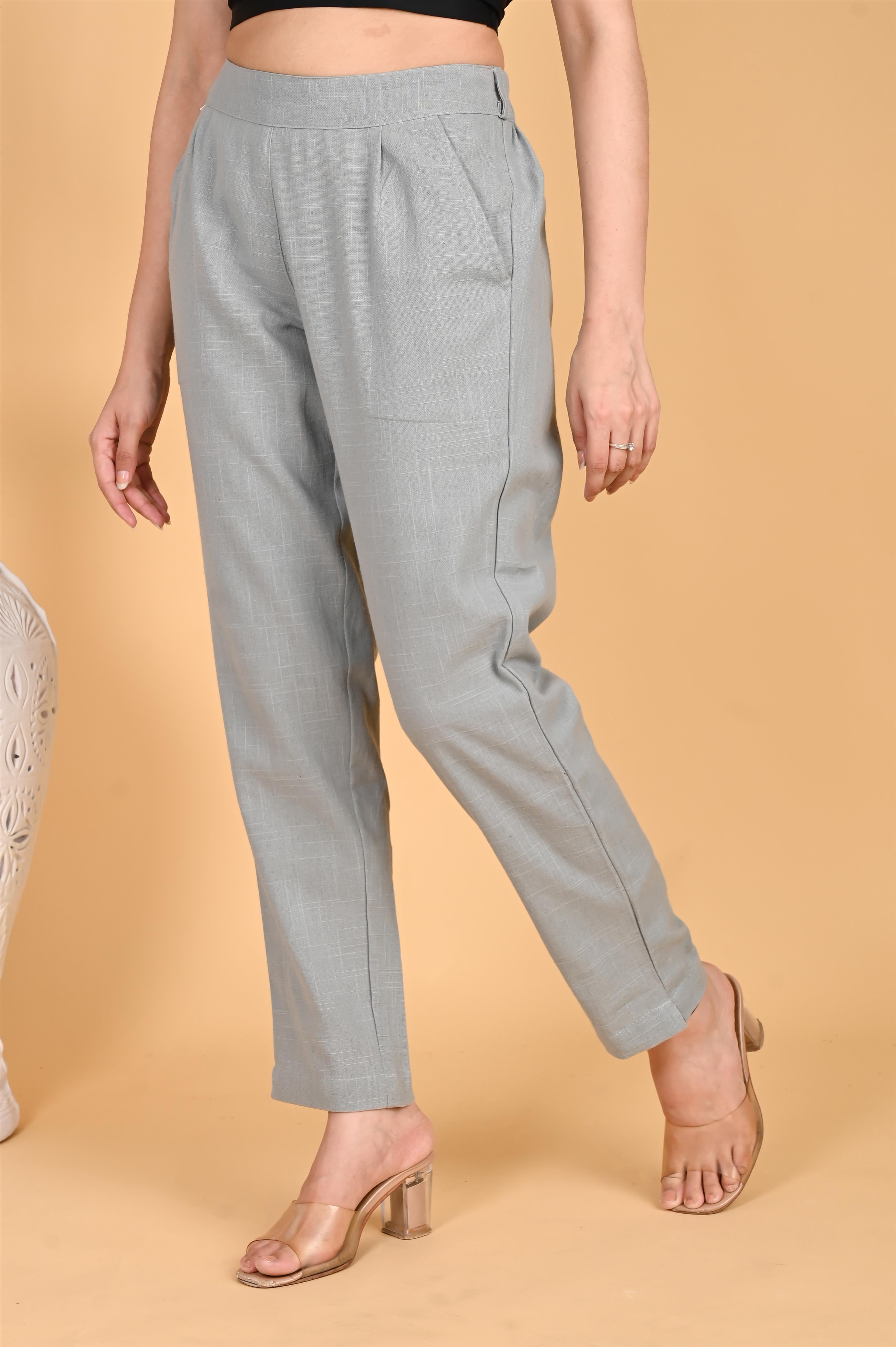 LIGHT GREY CLASSIC COTTON PANTS - SKYTICK LIGHT GREY CLASSIC COTTON PANTS - SKYTICK