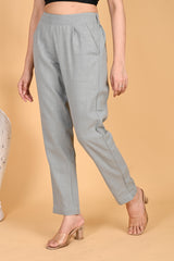 LIGHT GREY CLASSIC COTTON PANTS - SKYTICK LIGHT GREY CLASSIC COTTON PANTS - SKYTICK