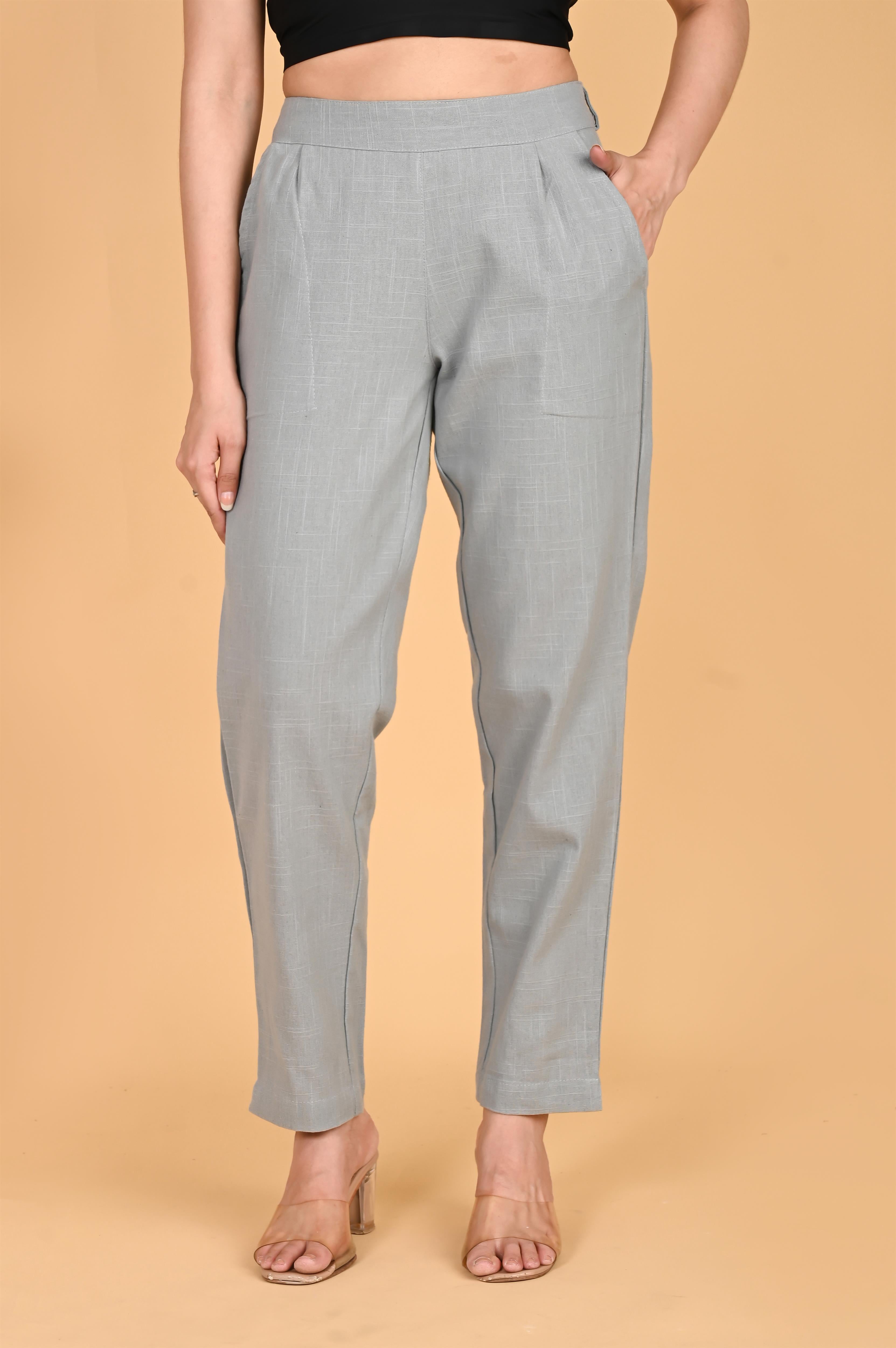 LIGHT GREY CLASSIC COTTON PANTS - SKYTICK LIGHT GREY CLASSIC COTTON PANTS - SKYTICK