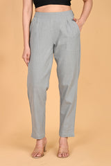 LIGHT GREY CLASSIC COTTON PANTS - SKYTICK LIGHT GREY CLASSIC COTTON PANTS - SKYTICK