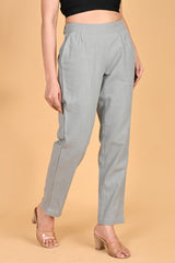 LIGHT GREY CLASSIC COTTON PANTS - SKYTICK LIGHT GREY CLASSIC COTTON PANTS - SKYTICK