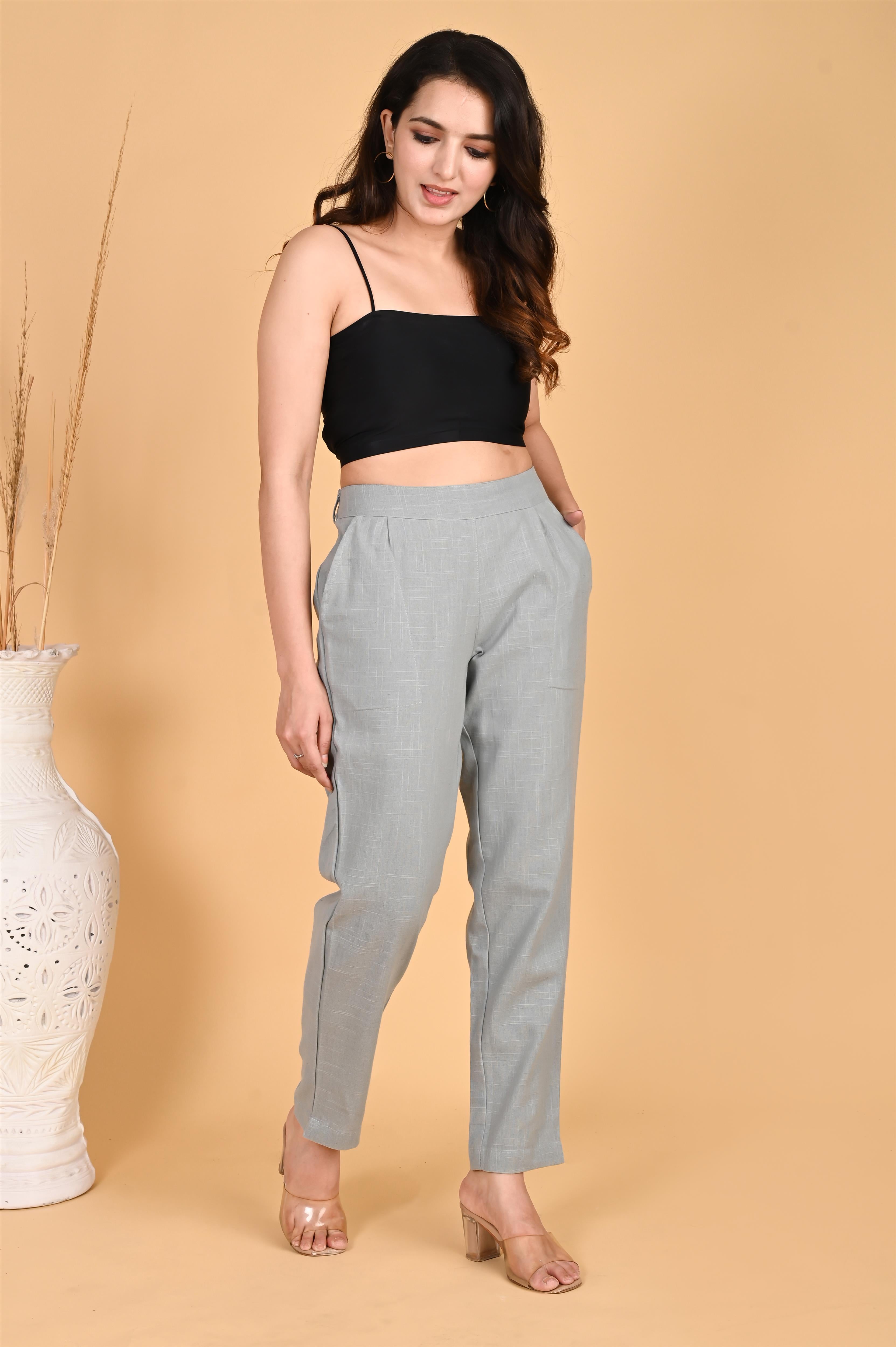 LIGHT GREY CLASSIC COTTON PANTS - SKYTICK LIGHT GREY CLASSIC COTTON PANTS - SKYTICK