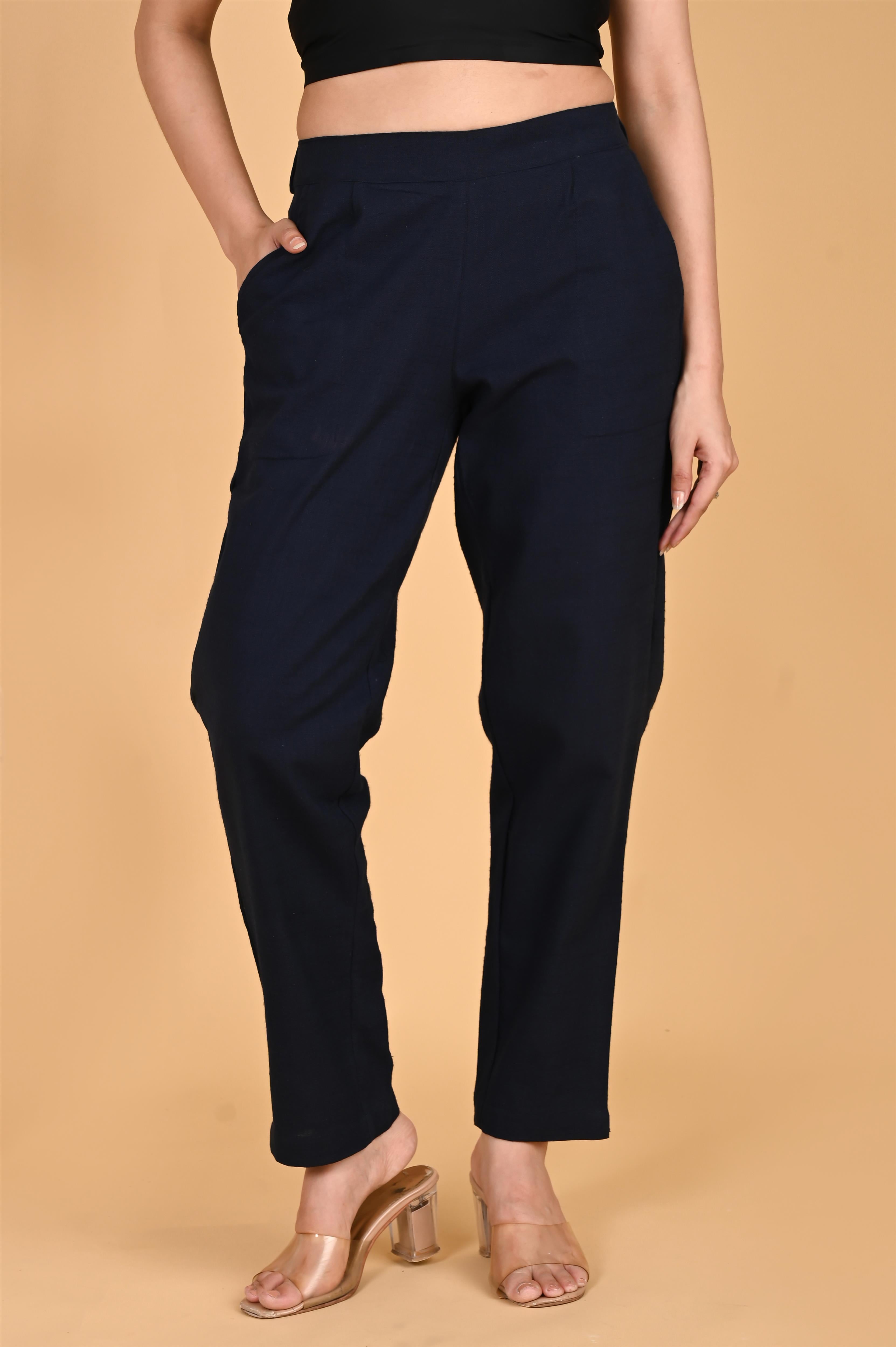 NAVY BLUE CLASSIC COTTON PANTS - SKYTICK NAVY BLUE CLASSIC COTTON PANTS - SKYTICK