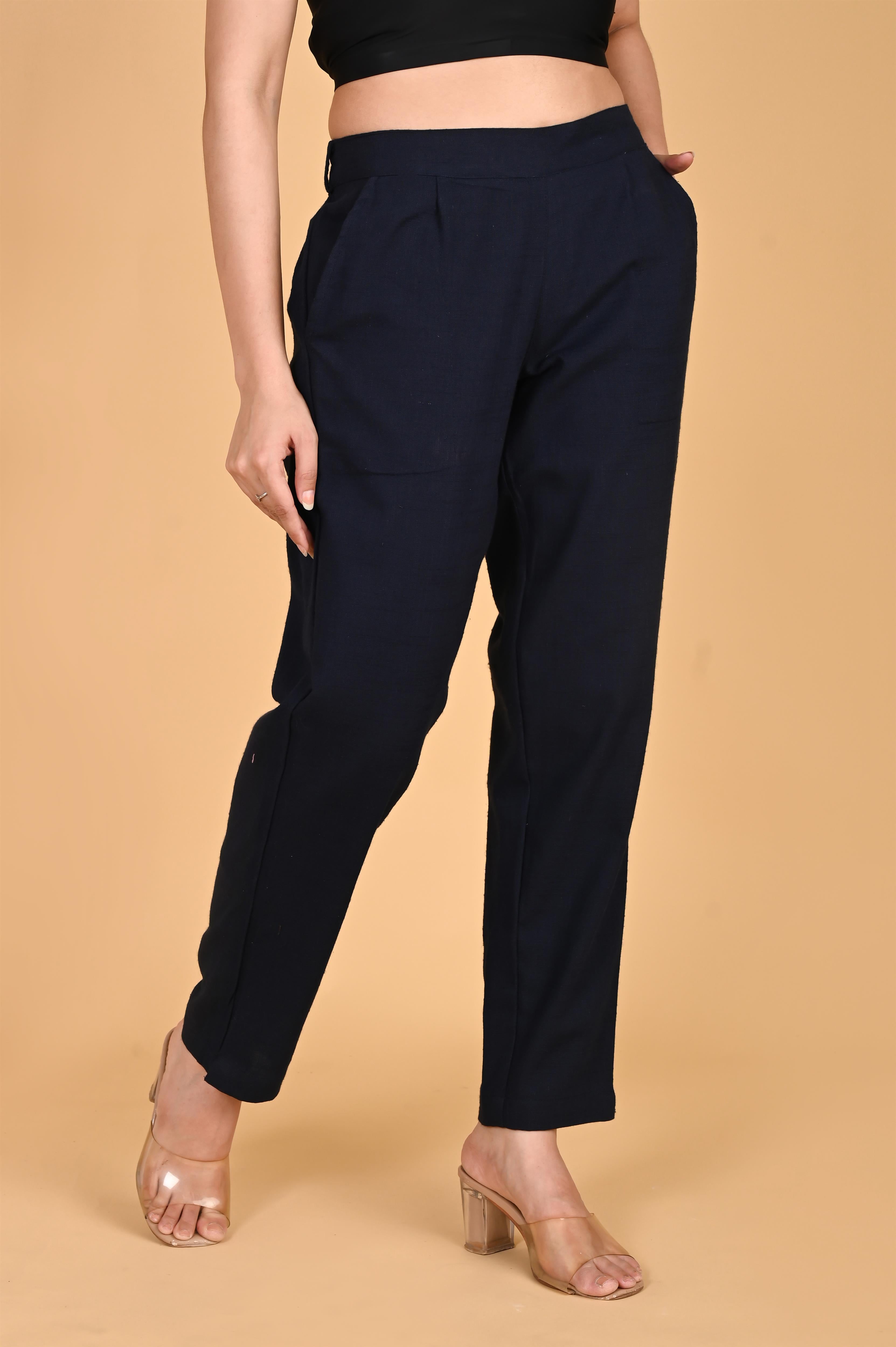 NAVY BLUE CLASSIC COTTON PANTS - SKYTICK NAVY BLUE CLASSIC COTTON PANTS - SKYTICK