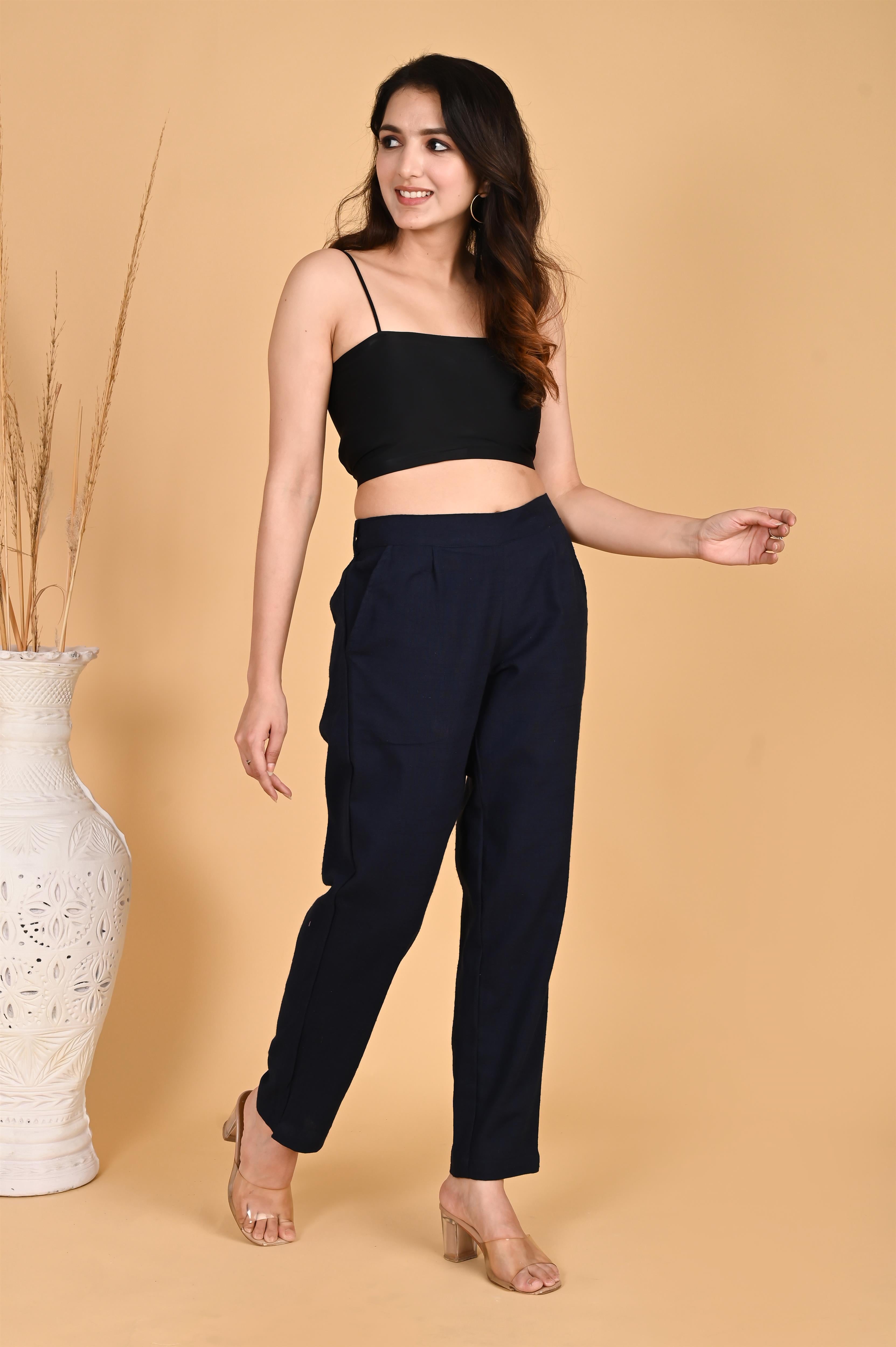 NAVY BLUE CLASSIC COTTON PANTS - SKYTICK NAVY BLUE CLASSIC COTTON PANTS - SKYTICK