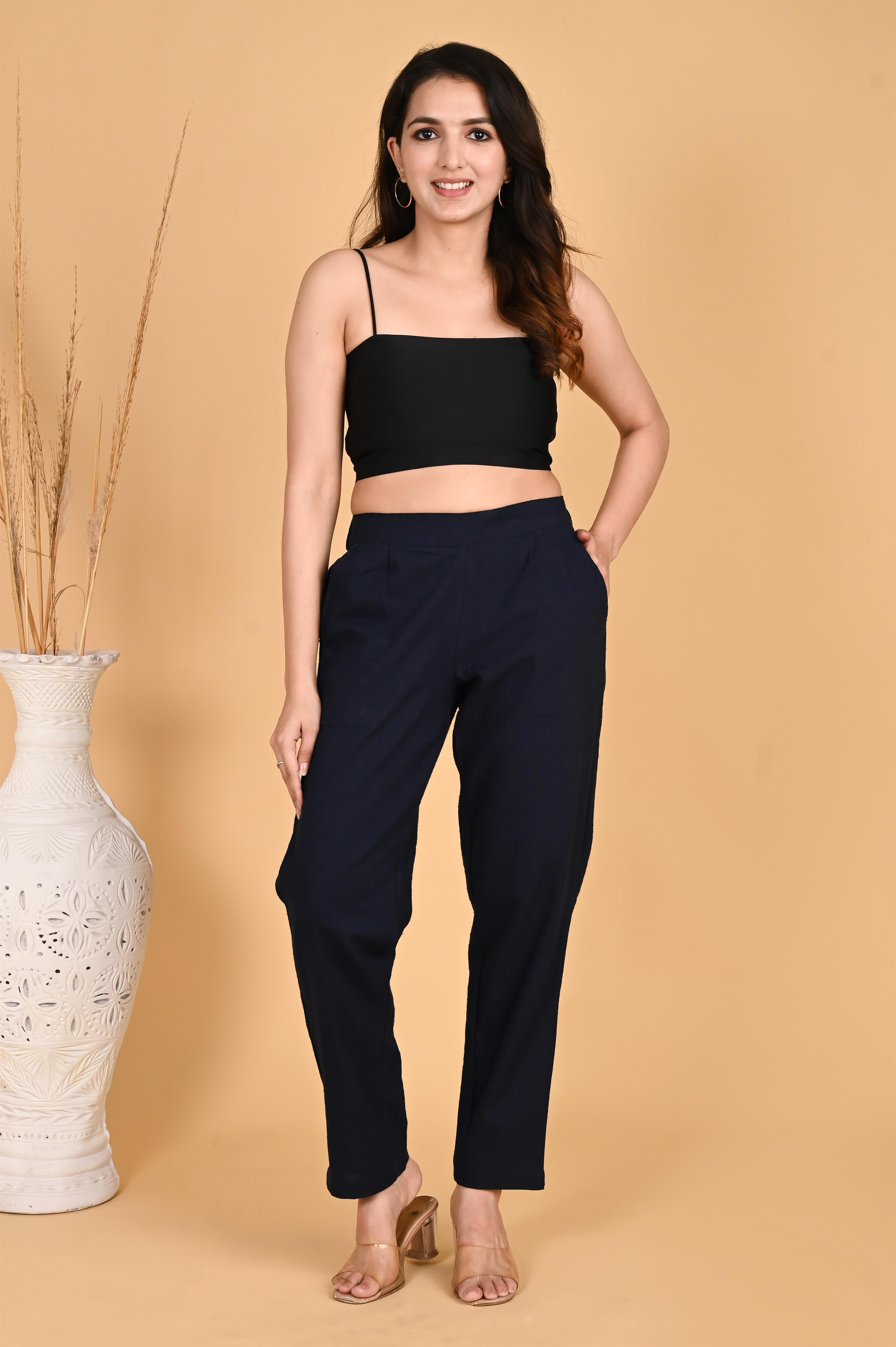 NAVY BLUE CLASSIC COTTON PANTS - SKYTICK NAVY BLUE CLASSIC COTTON PANTS - SKYTICK