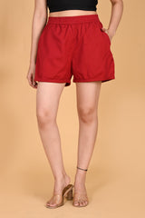 RED LINEN SHORTS - SKYTICK RED LINEN SHORTS - SKYTICK