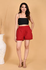 RED LINEN SHORTS - SKYTICK RED LINEN SHORTS - SKYTICK