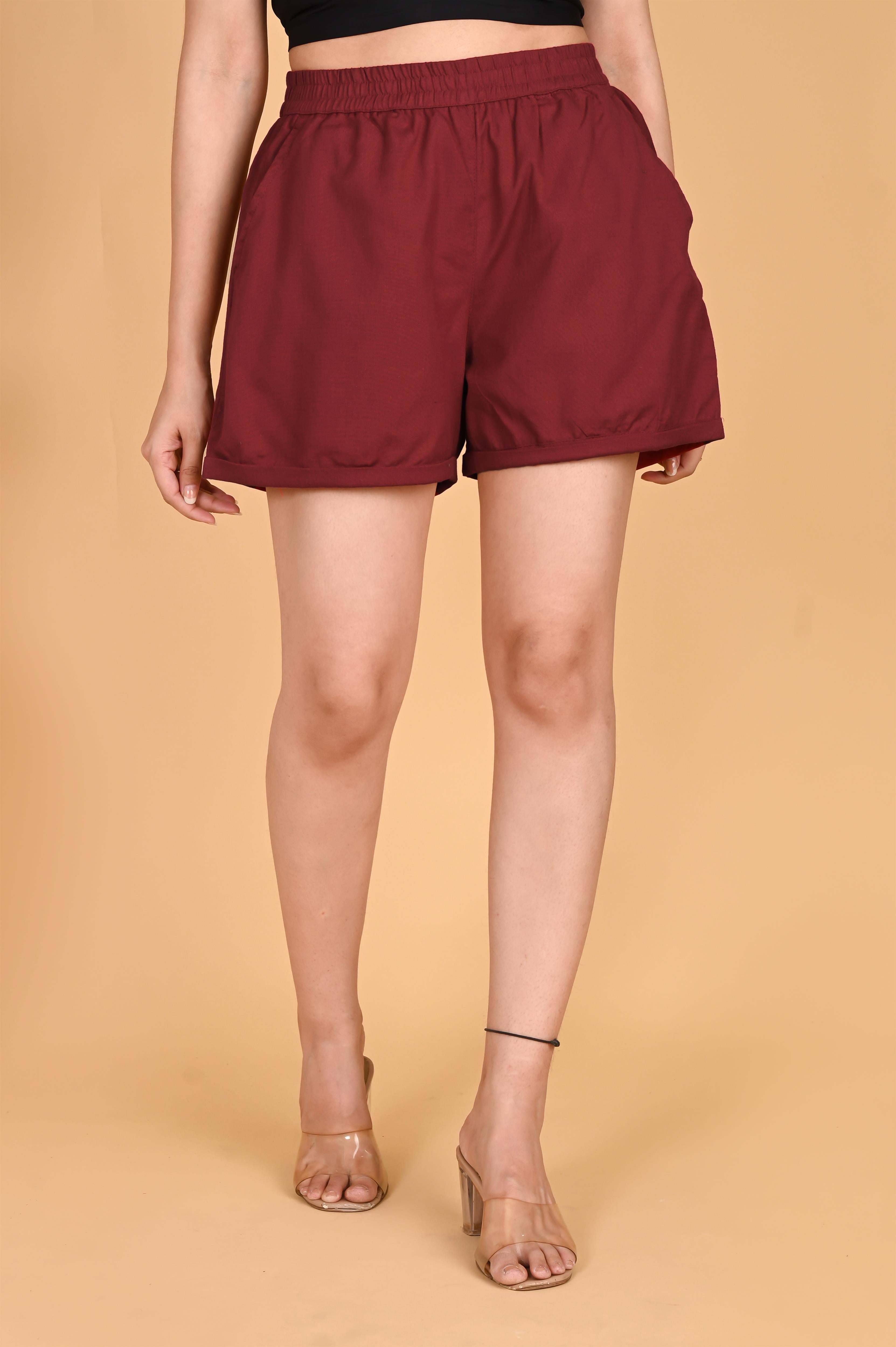 MAROON LINEN SHORTS - SKYTICK MAROON LINEN SHORTS - SKYTICK