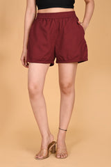 MAROON LINEN SHORTS - SKYTICK MAROON LINEN SHORTS - SKYTICK