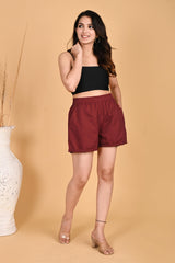 MAROON LINEN SHORTS - SKYTICK MAROON LINEN SHORTS - SKYTICK