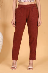 MAROON DENIM COTTON PANTS - SKYTICK MAROON DENIM COTTON PANTS - SKYTICK